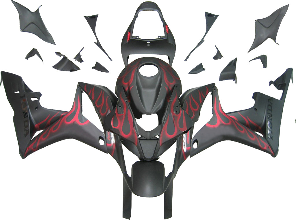 2007-2008 Honda CBR 600 RR Matte Black & Red Flame CBR Racing Fairings Generic