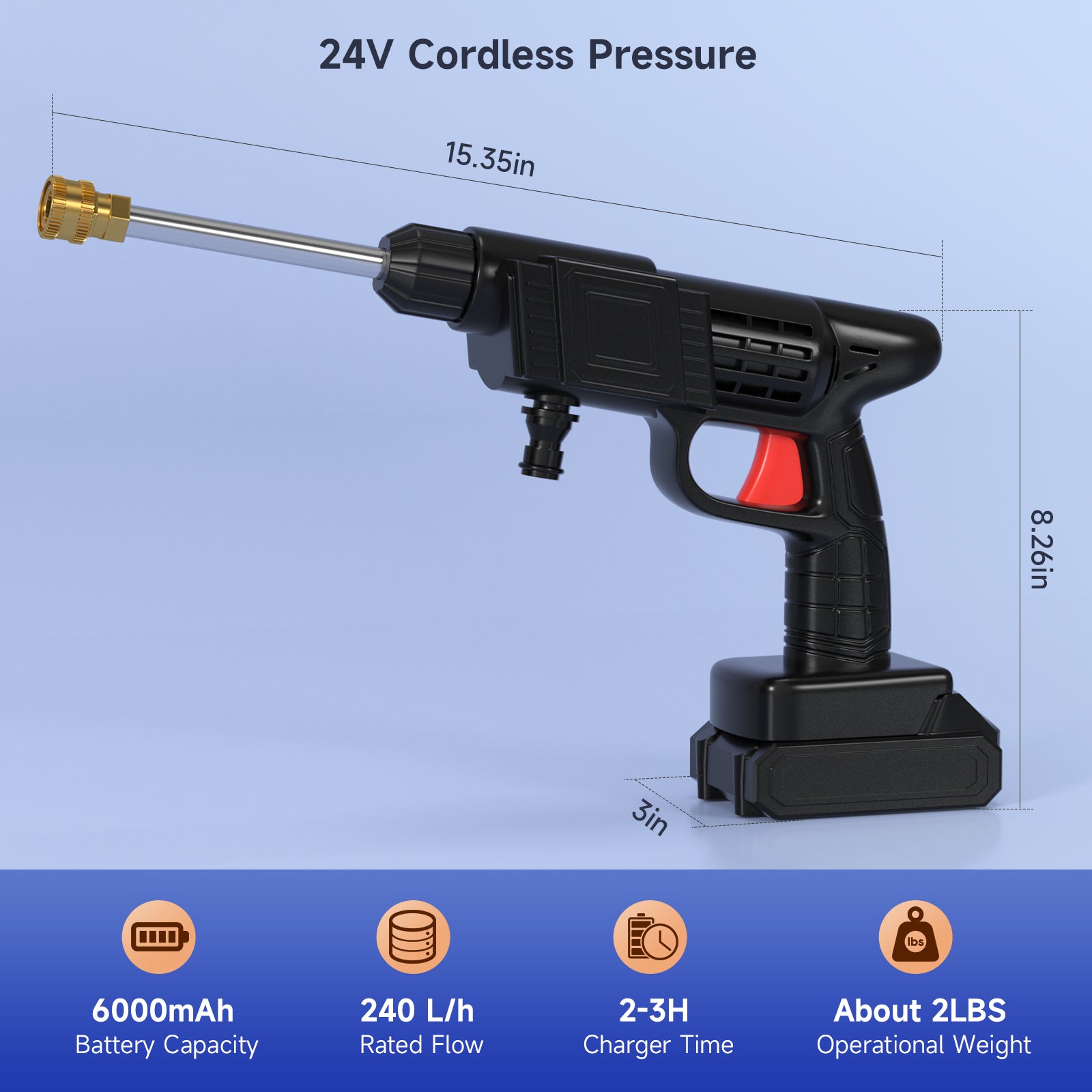 Pistolet de pulvérisation d'eau électrique haute pression, Portable sans fil, outil de nettoyage de lave-auto