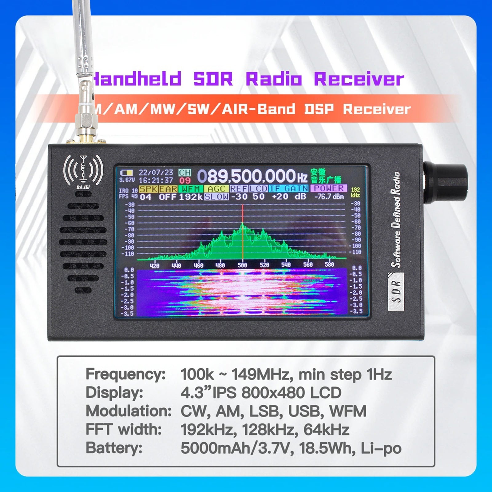 SDR-radio DSP Digitale demodulatie Kortegolf FM MW SSB CW HAM-radio-ontvanger