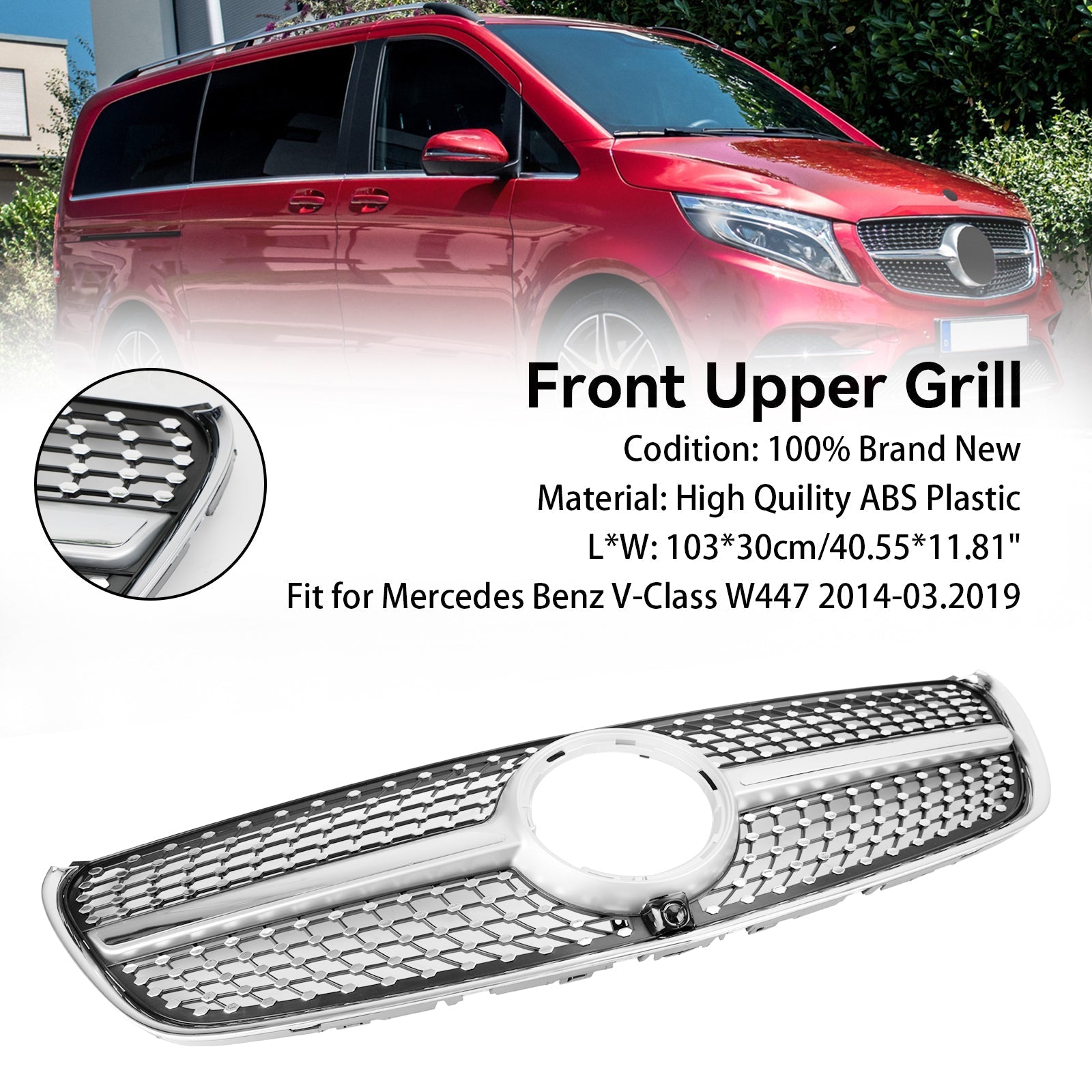 V Class W447 2014-03.2019 Mercedes Benz Diamond Front Upper Grille Grill