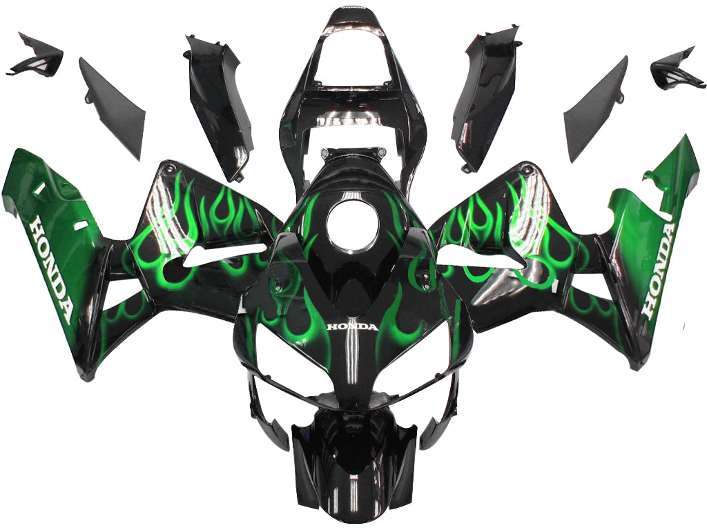 2003-2004 Honda CBR 600 RR Black & Green Flame Racing Fairings Generic