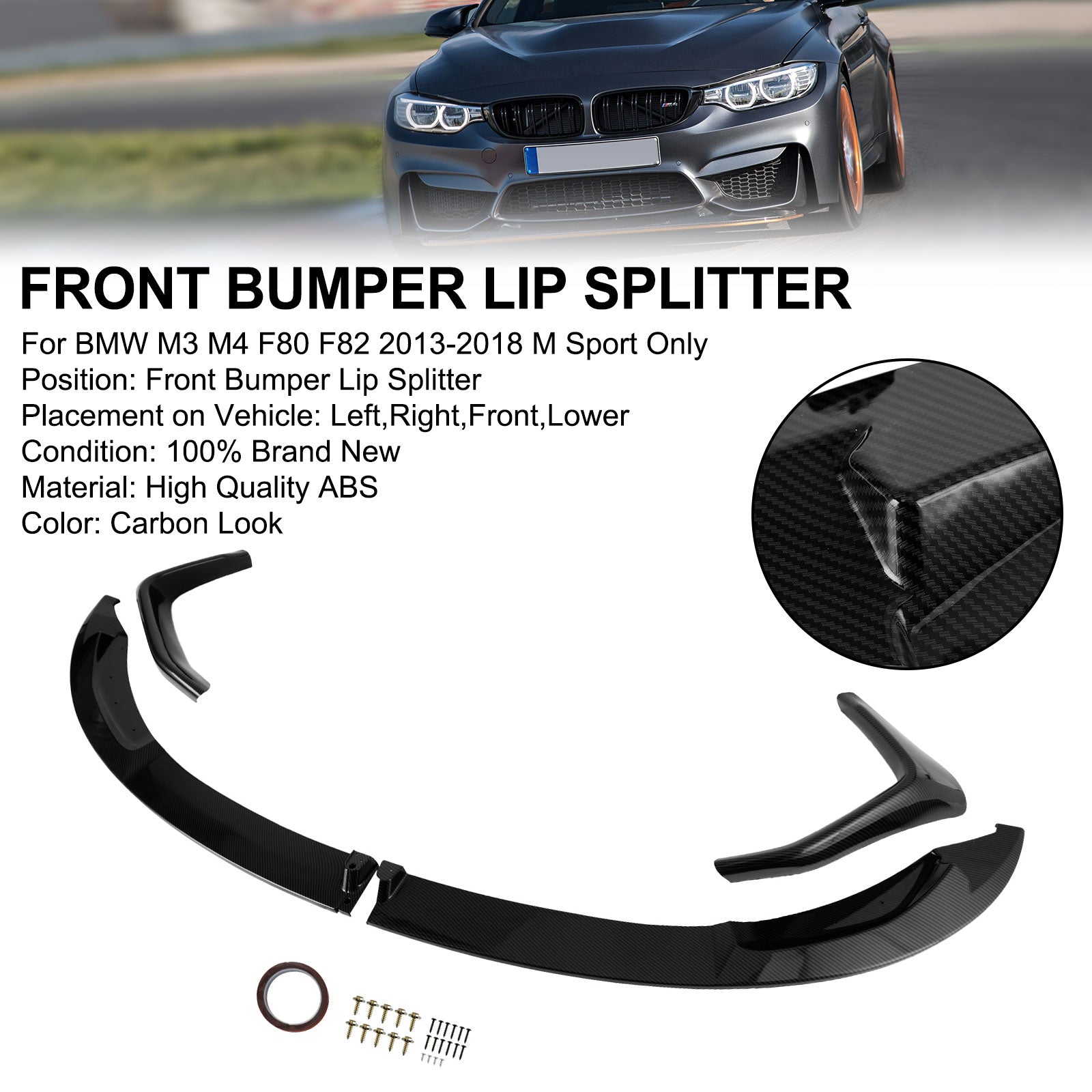 2013-2018 BMW M3 M4 F80 F82 M Sport OnlyCarbon Look Voorlip Splitter Spoiler Prestatiestijl