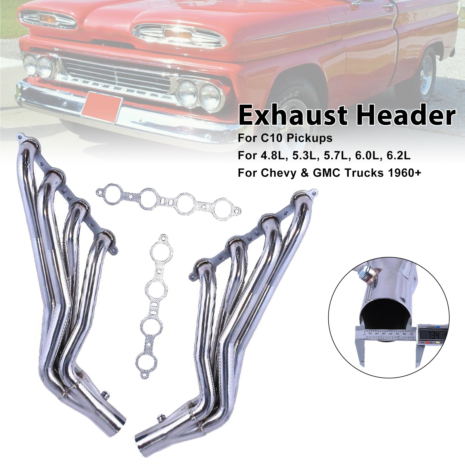 LS2 LS3 Exhaust Manifold Header Fit Chevy C10 LS LS1 LS6 Long Tube 1-7/8