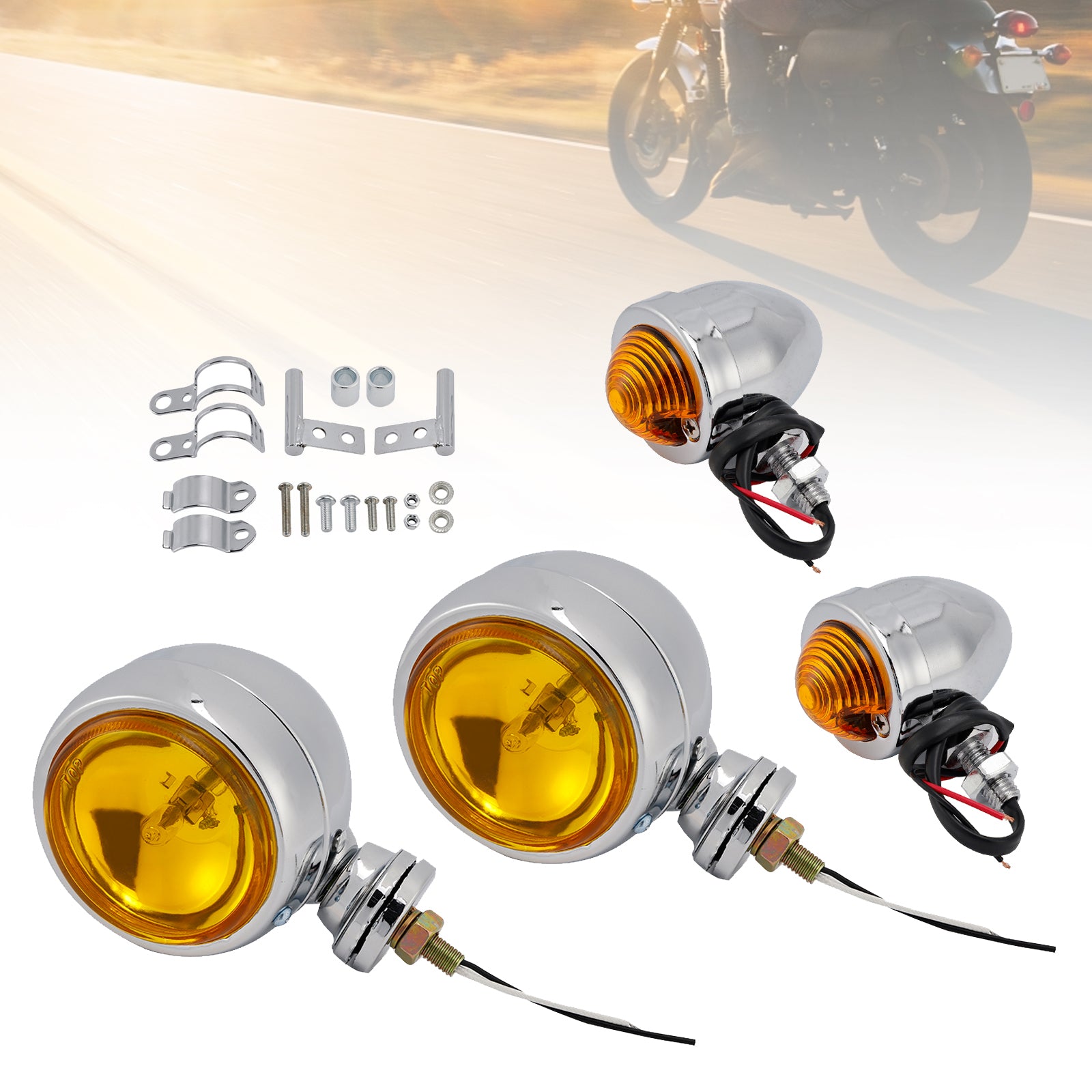 Motorcycle Beam Headlight Fog lampe personnalisée Chrome # D20 pour Racer Bobber Chopper