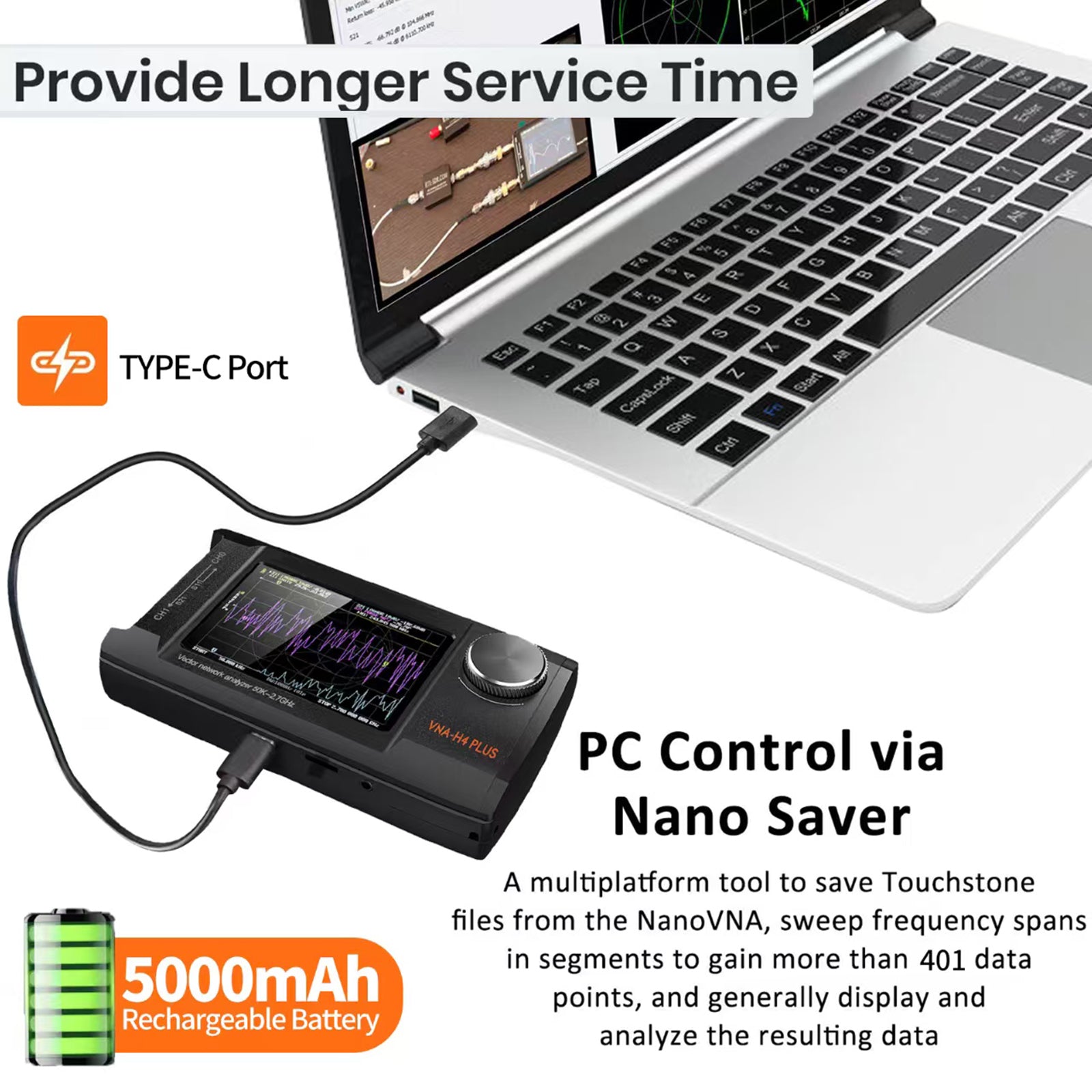 4 inch verbeterde NanoVNA Plus 50 kHz-2,7 GHz draagbare vectornetwerkanalysator