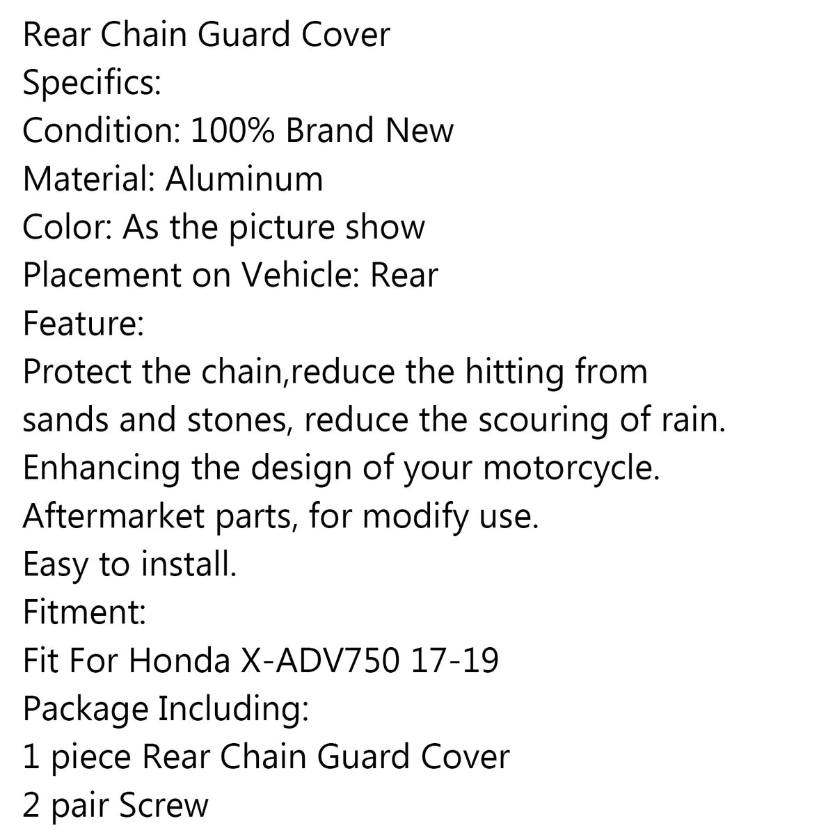 17-19 Honda X-ADV750 Rear Chain Guard Protector Cover Generic