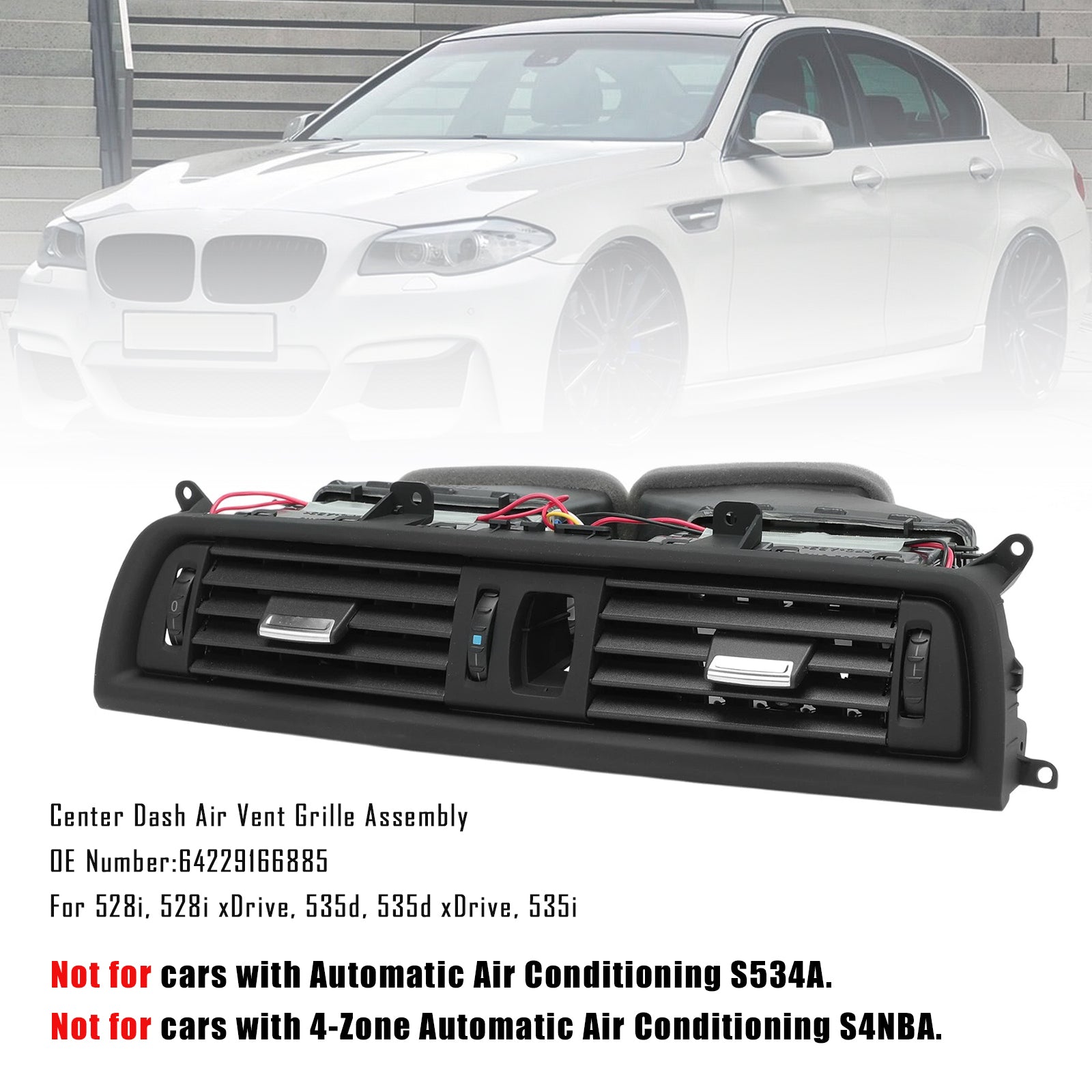 Center Dash Air Vent Grille Assembly 64229166885 for BMW F10 528i 535i 2011-2016