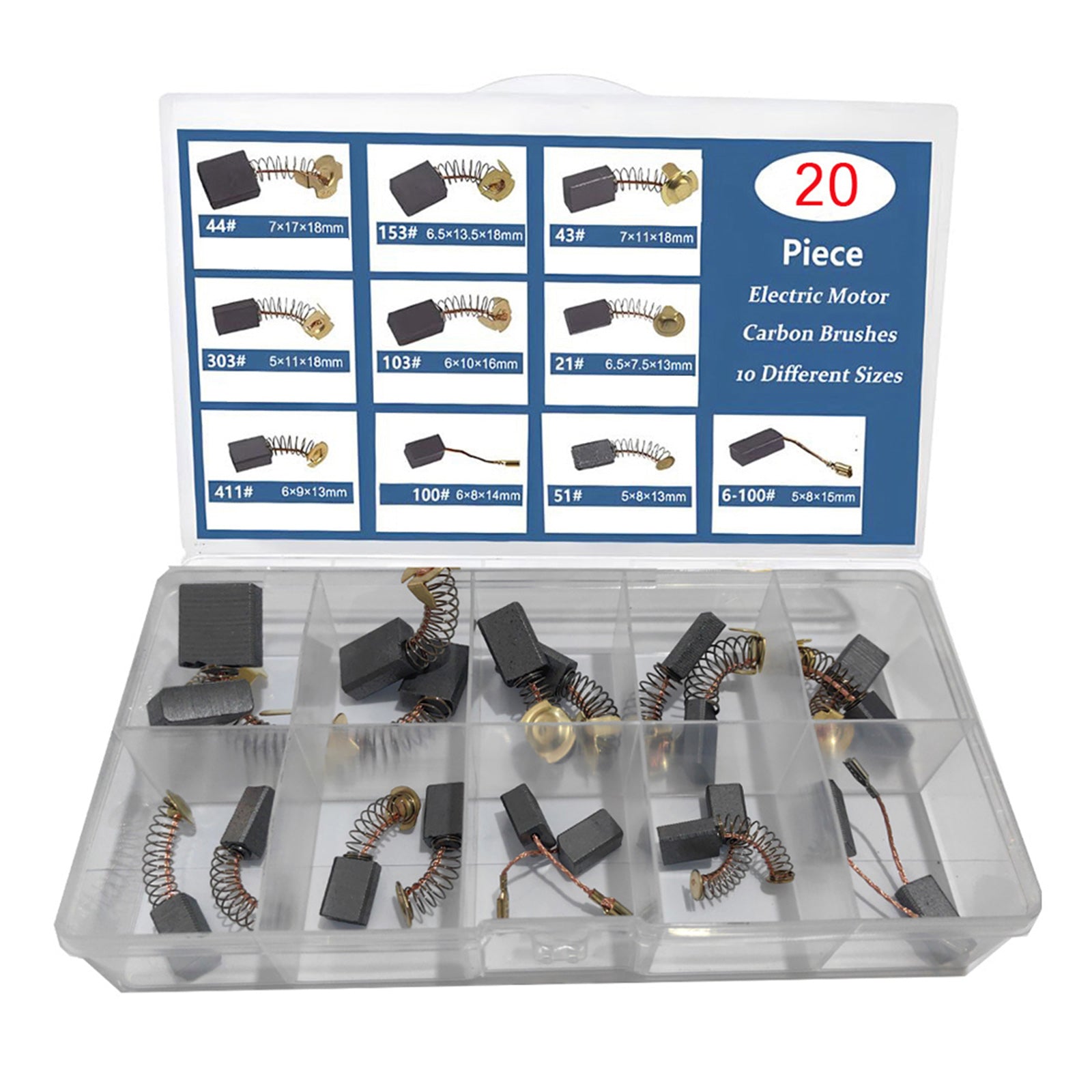 20Pcs Electric Motor Carbon Brushes 10 Sizes Replacement Repair Power Tool Part