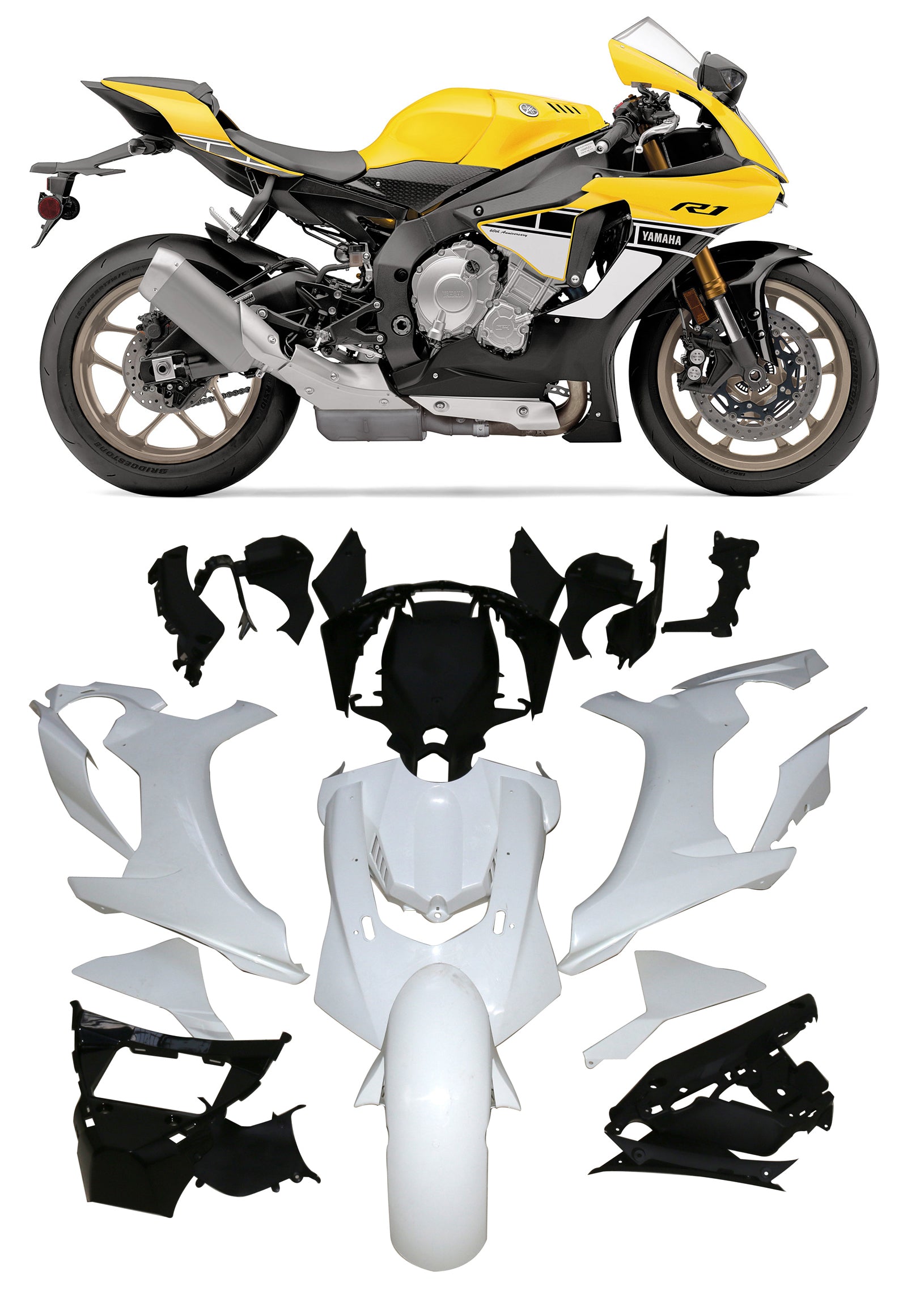 2015-2019 Yamaha YZF 1000 R1 Kit de carenado de inyección Carrocería Plástico ABS