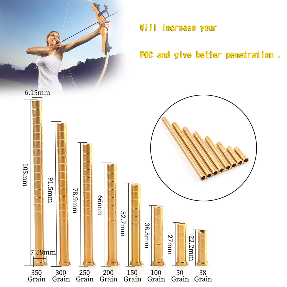 Flèche lourde en laiton 12 × 38-300gr, Inserts de Base pour tir à l'arc, arbre de flèche ID6.2mm