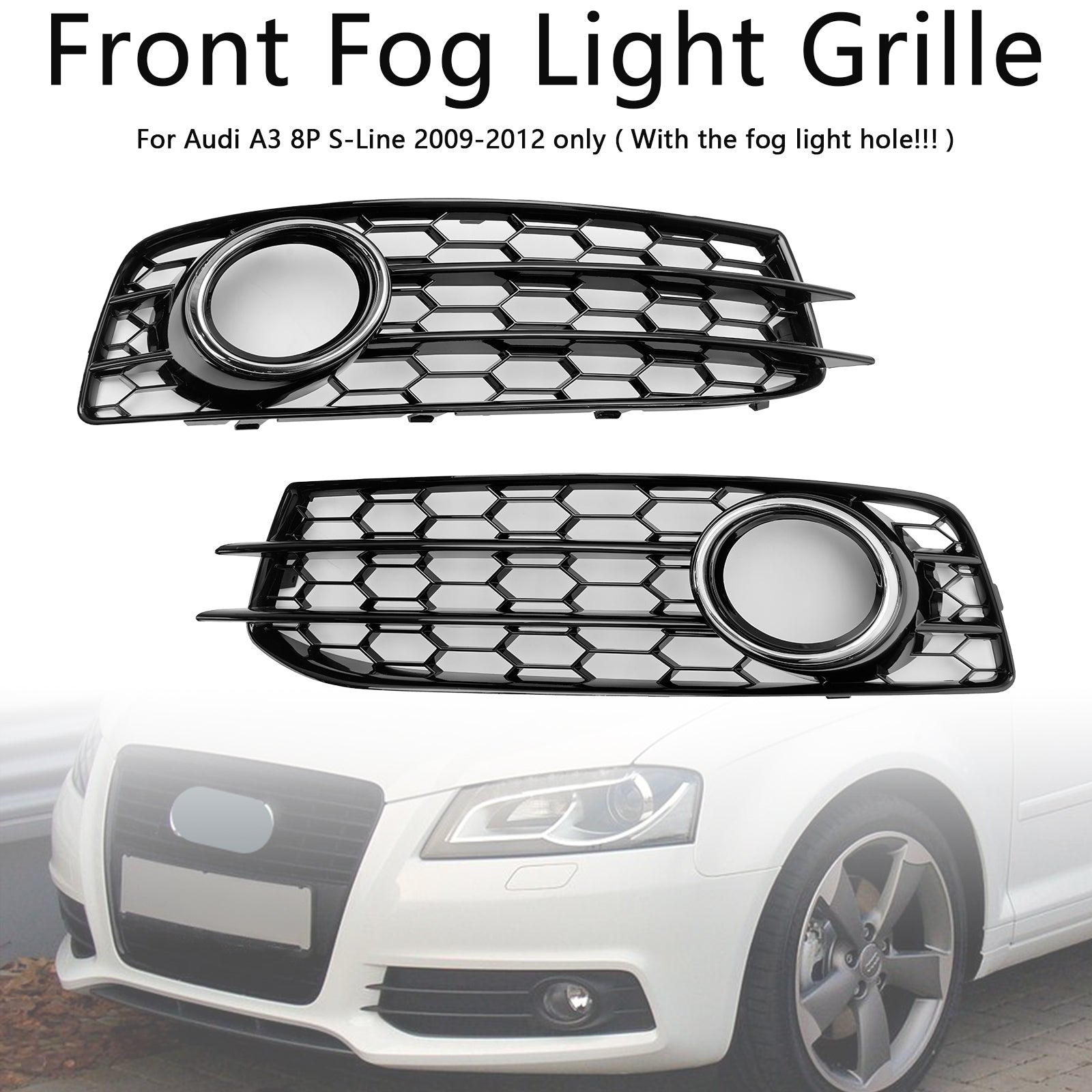 2009-2012 Audi A3 8P S-Line Honeycomb Front Bumper Fog Light Grille Cover