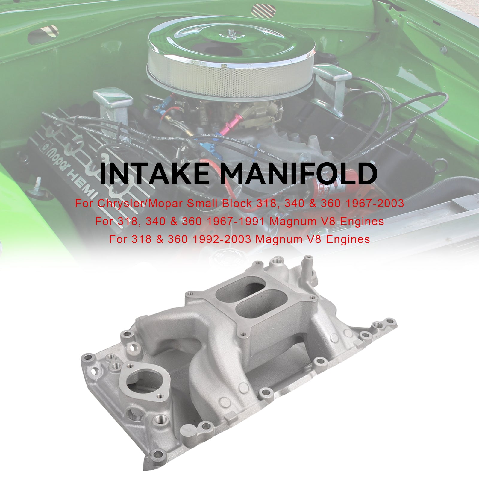 Intake Manifold Fit Chrysler Mopar Small Block 318 340 360 1967-2003 Aluminum