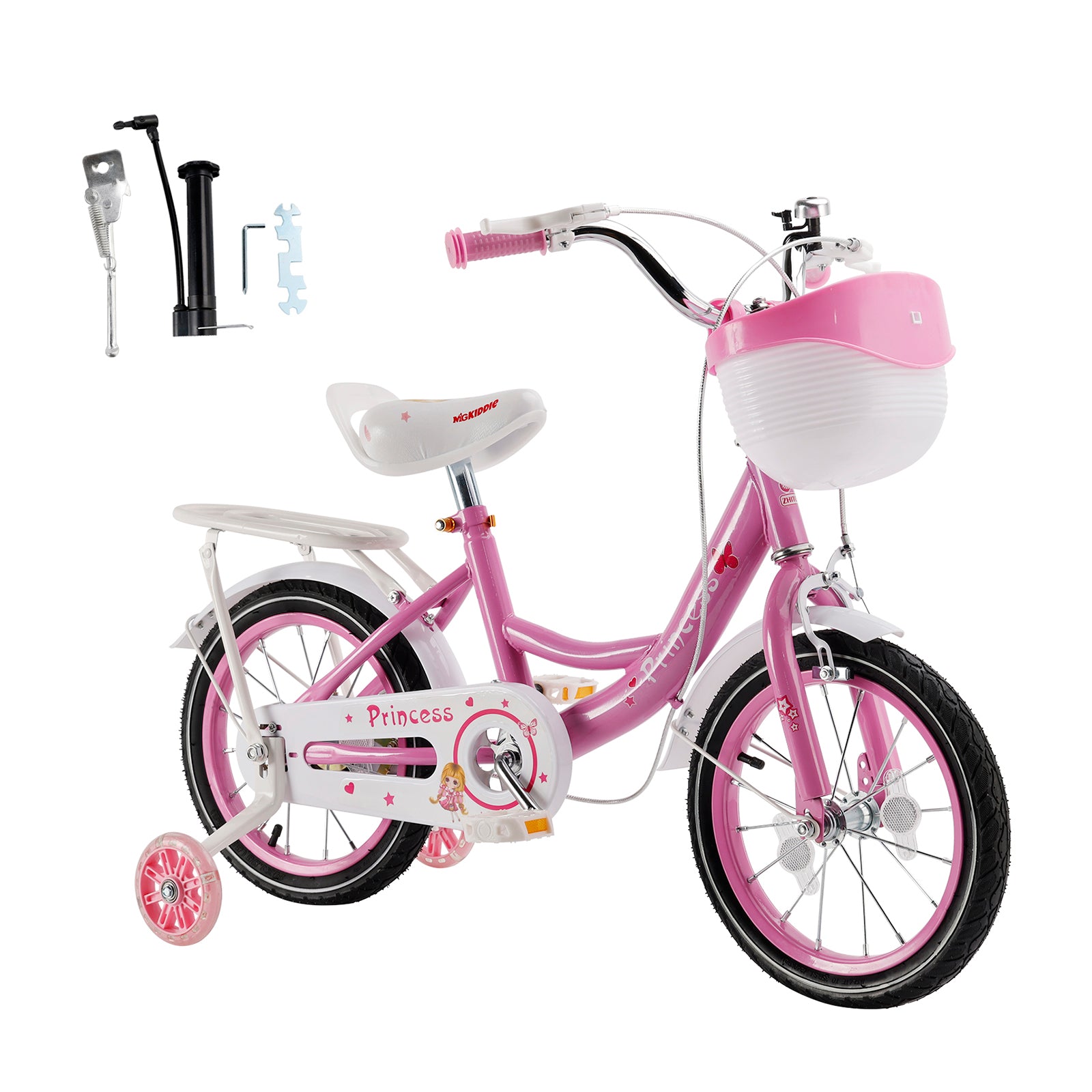 16"/18" Children Princess Bicycle Girls Bike with Removable Training Wheels Pink