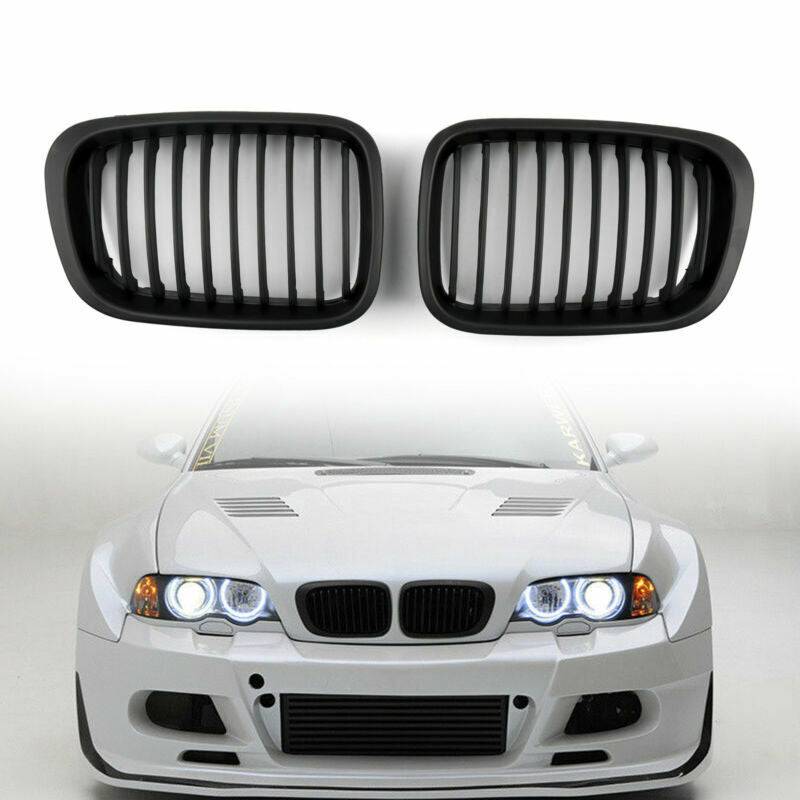 Front Matte black Kidney Grill Grille For BMW E46 3Series Sedan 4Door 1998-2001