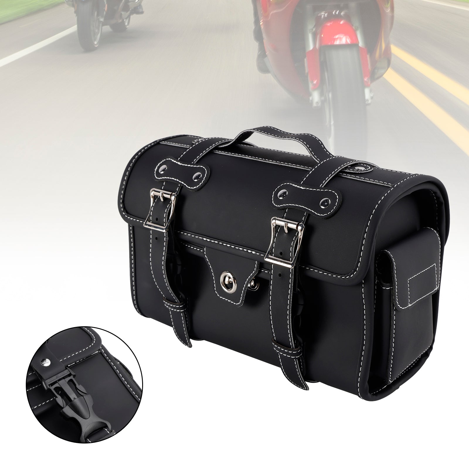 Sac de rangement latéral universel sac de rangement à bagages PU pour moto noir