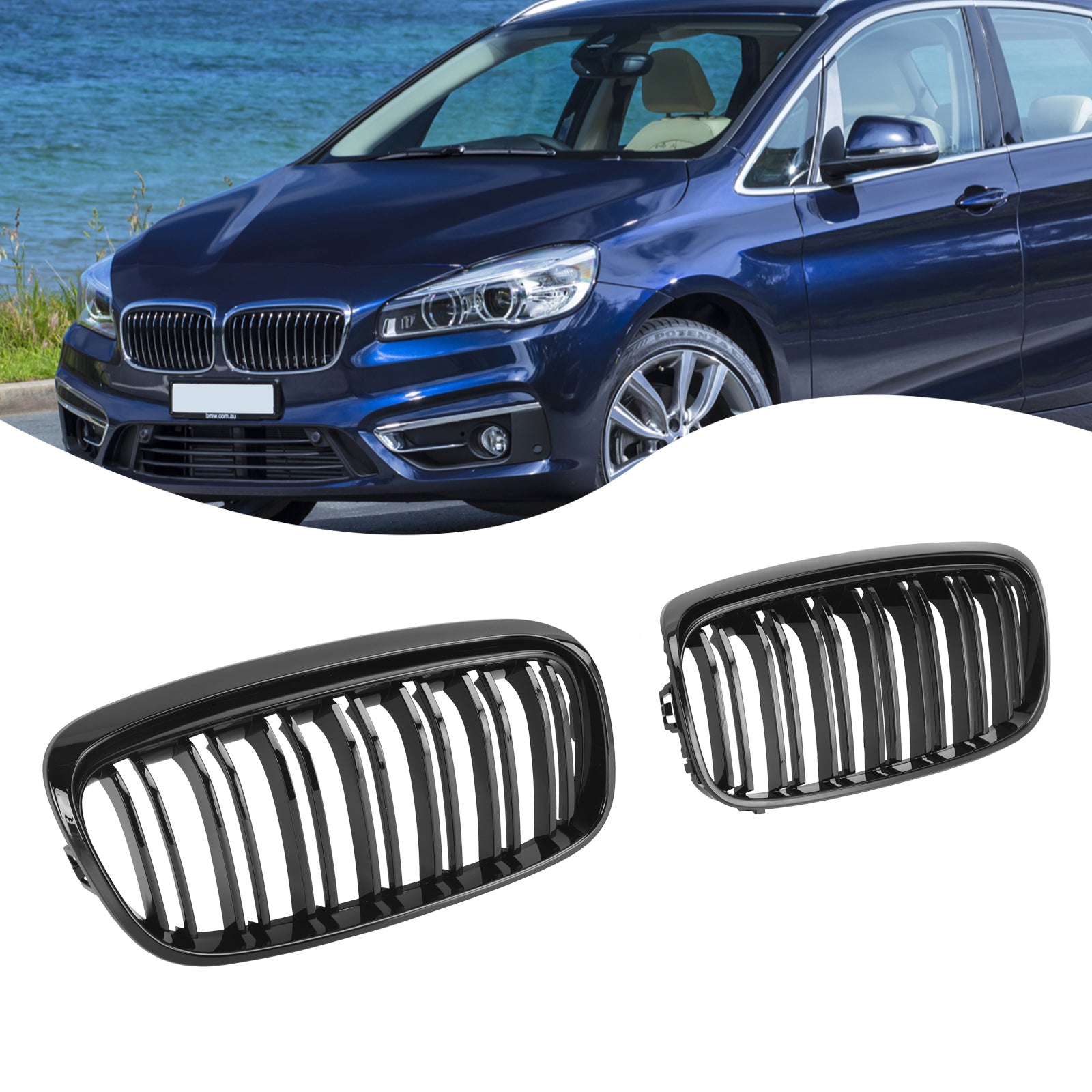 2018-2021 BMW 2 Series F45 F46 Gloss Black Front Kidney Grill Grille 2PCS