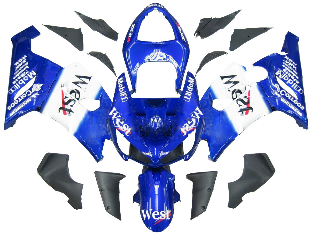 2005-2006 Kawasaki ZX6R 636 Carénages Bleu Blanc West Racing Générique