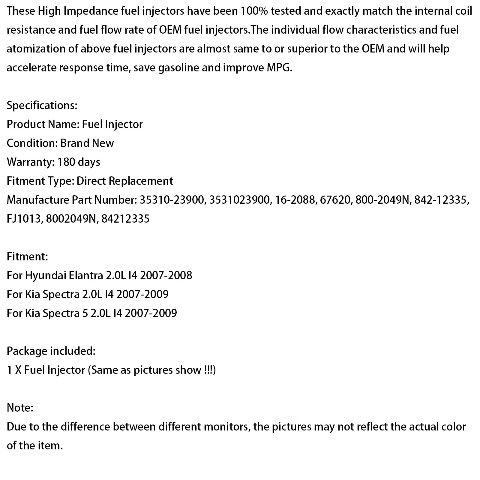 1PCS Fuel Injector 35310-23900 Fit Kia Spectra 2007-2009 Fit Elantra 2.0L