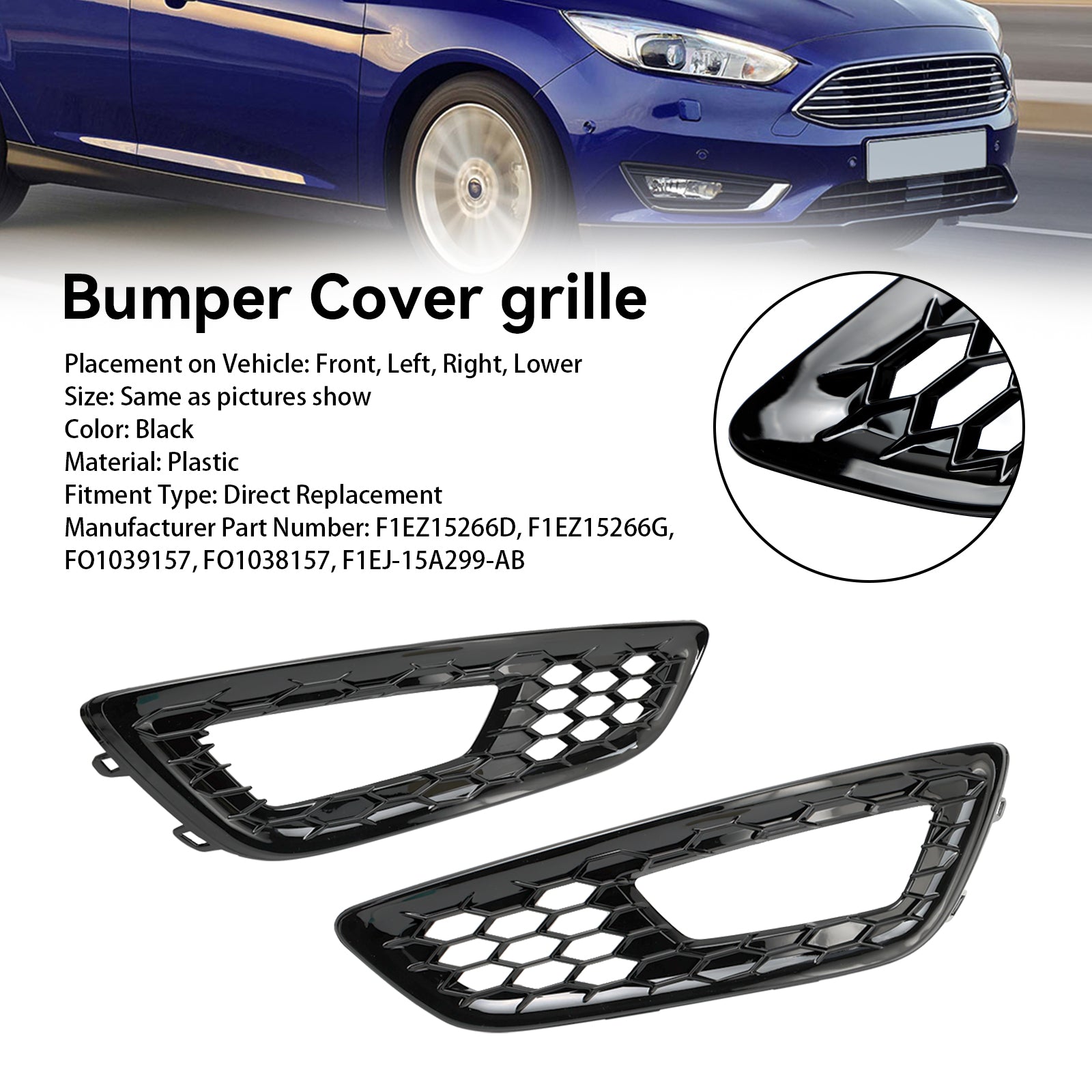 2015-2018 Ford Focus 2 STUKS Voorbumper Mistlamp Lamp Cover Bezel Grille F1EZ15266D