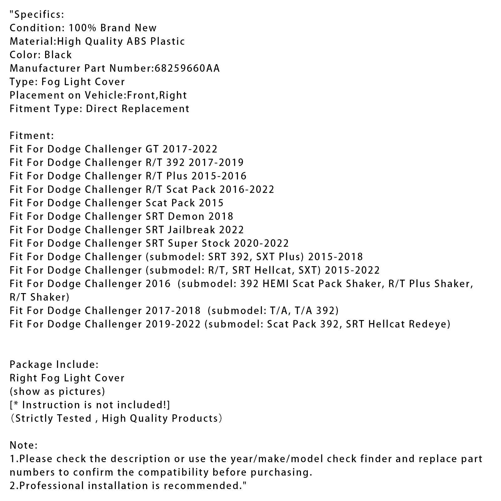 COUVERTURE DE LA COURT DE LA DROIT POUR DODGE CHAULLER 2015-2022 68259660AA