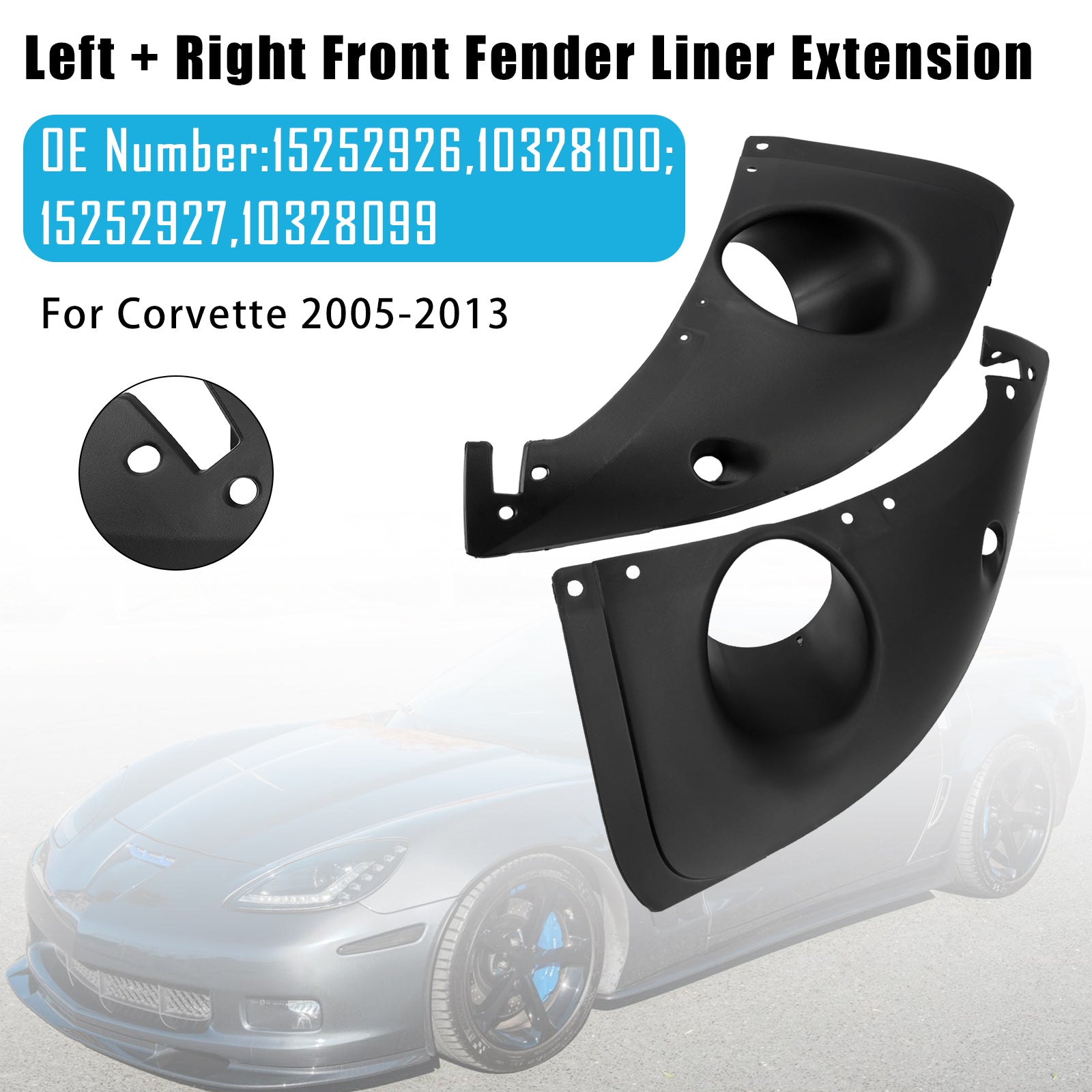 2005-2013 Chevy Corvette Left + Right Front Fender Liner Extension 15252926 15252927
