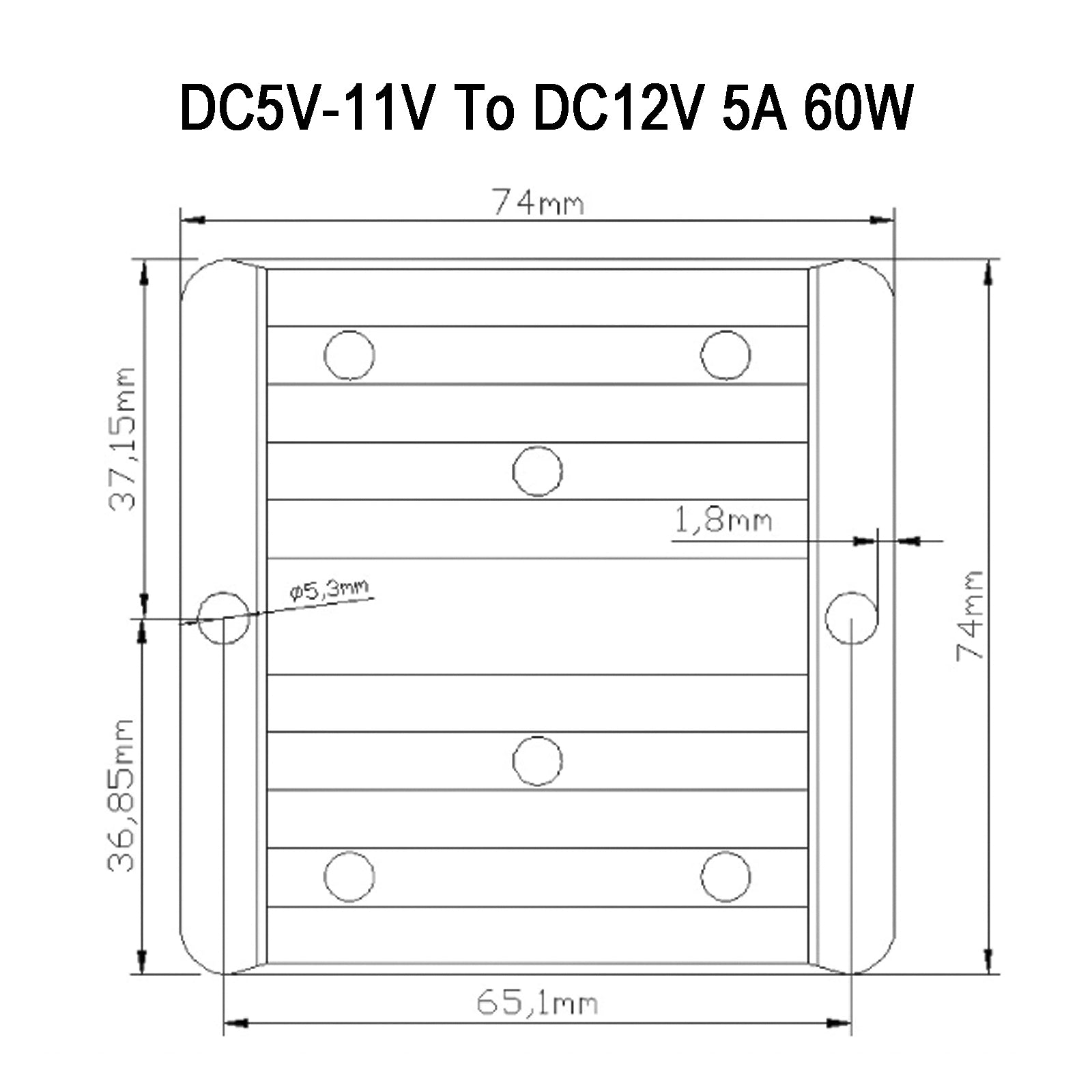 Waterdichte DC 5V ~ 11V tot 12V 5A spanningsvoeding converterregelaar