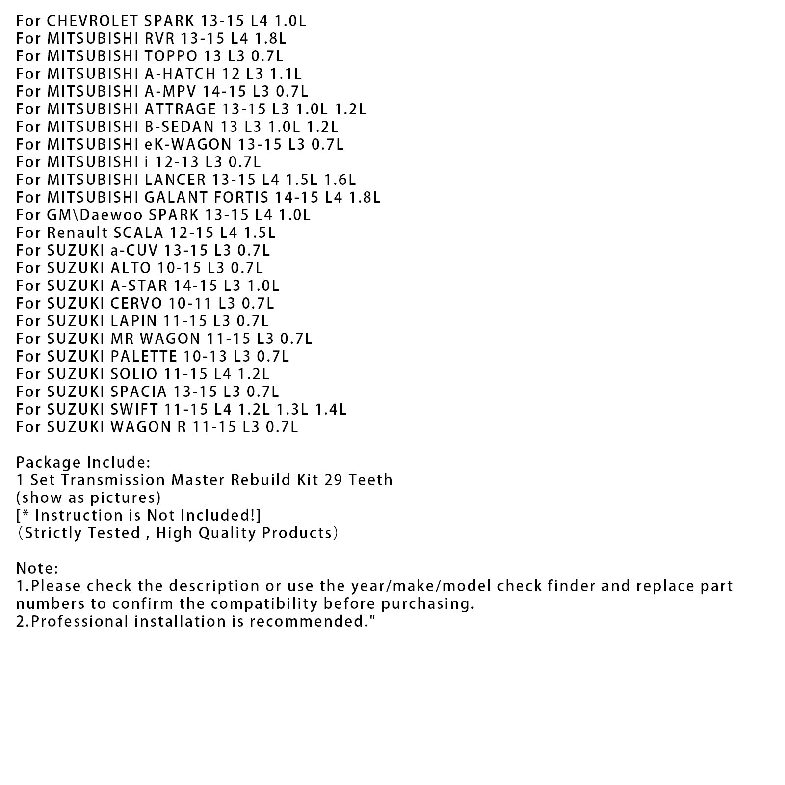 Kit de reconstrucción de transmisión maestra para Suzuki Swift L4 1.2L 1.3L 1.4L 2011-2015 & Polea con correa JF015E RE0F11A 29T