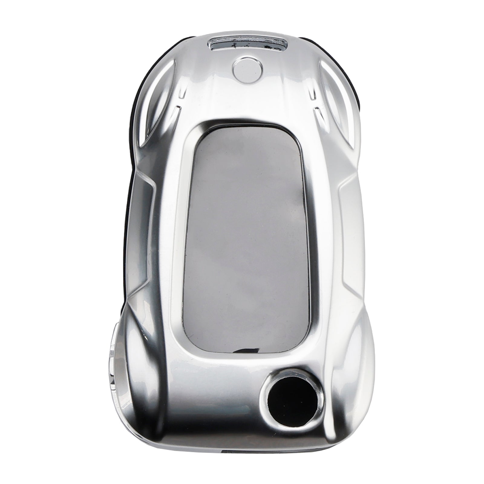 Leather Alloy Zinc Car Key Silvery Case Cover For VW Polo Skoda