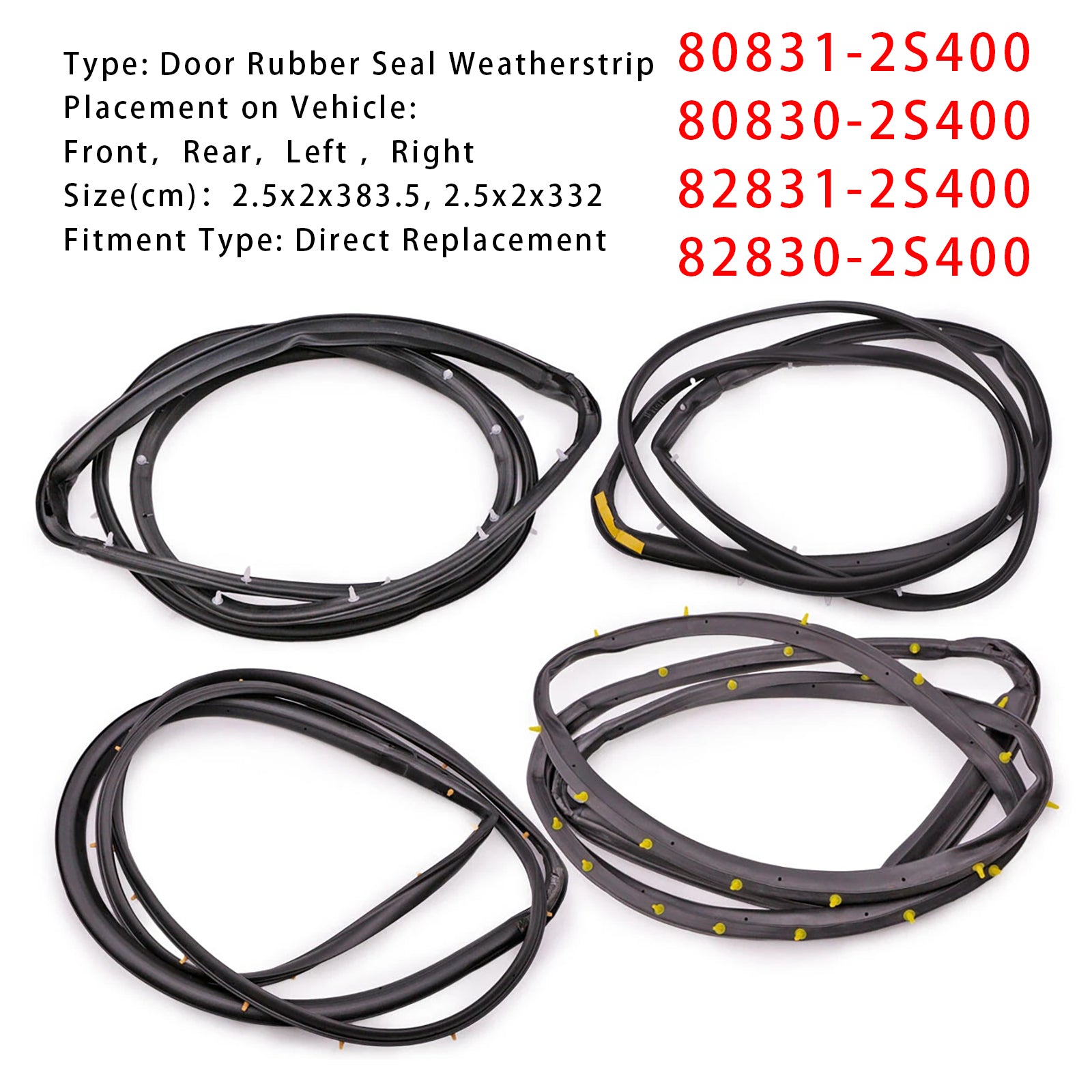 1998-2005  Nissan D22 Frontier 4Dr Double Cab 4PCS Front Rear Door Rubber Seal Weatherstrip 80831-2S400
