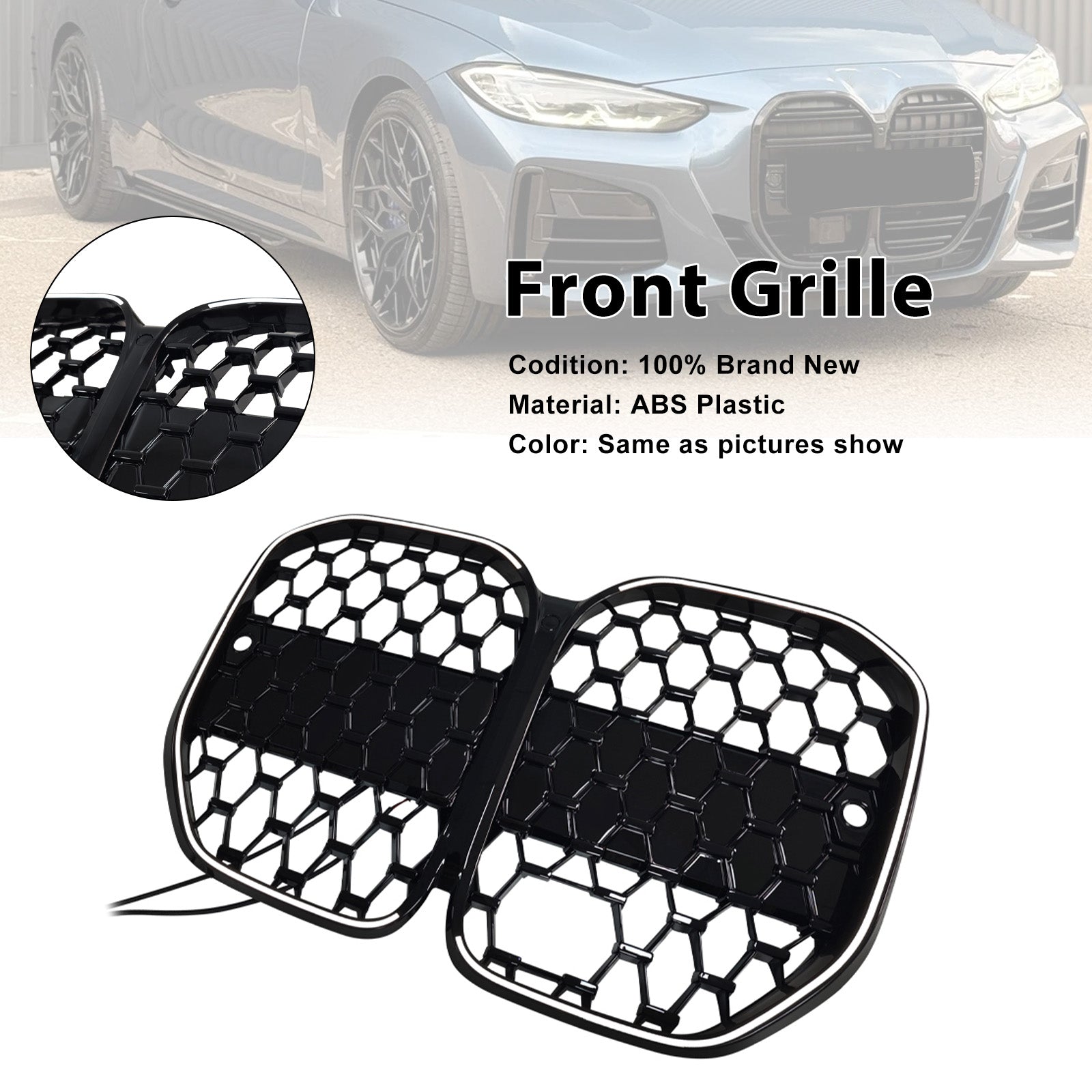 Black Front Bumper Grille Grill Fit BMW 4 Series G22 G23 G82 2020-2025 W/ ACC