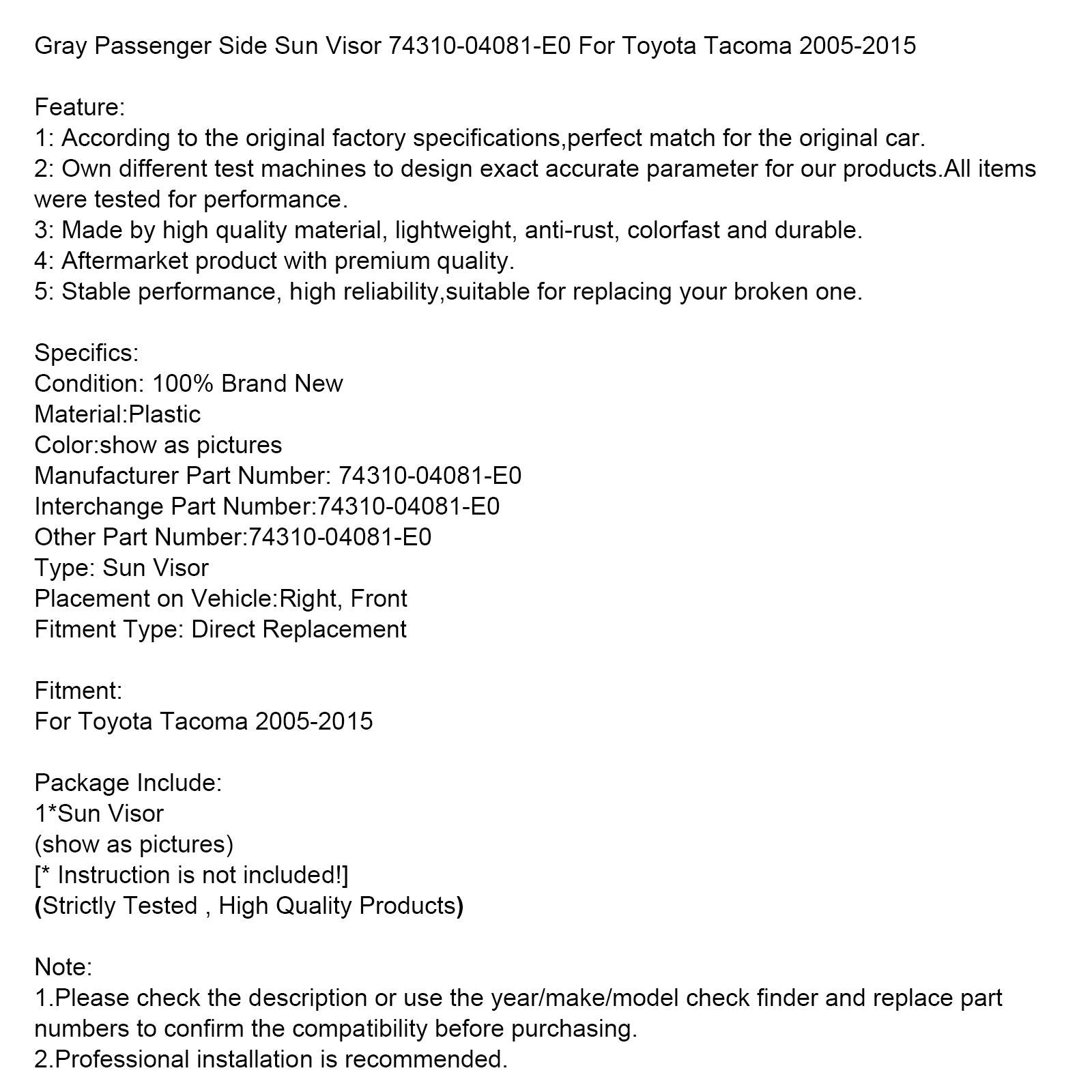 2013-2018 Nissan Altima Grey Side Sun Visor 74310-04181-B1