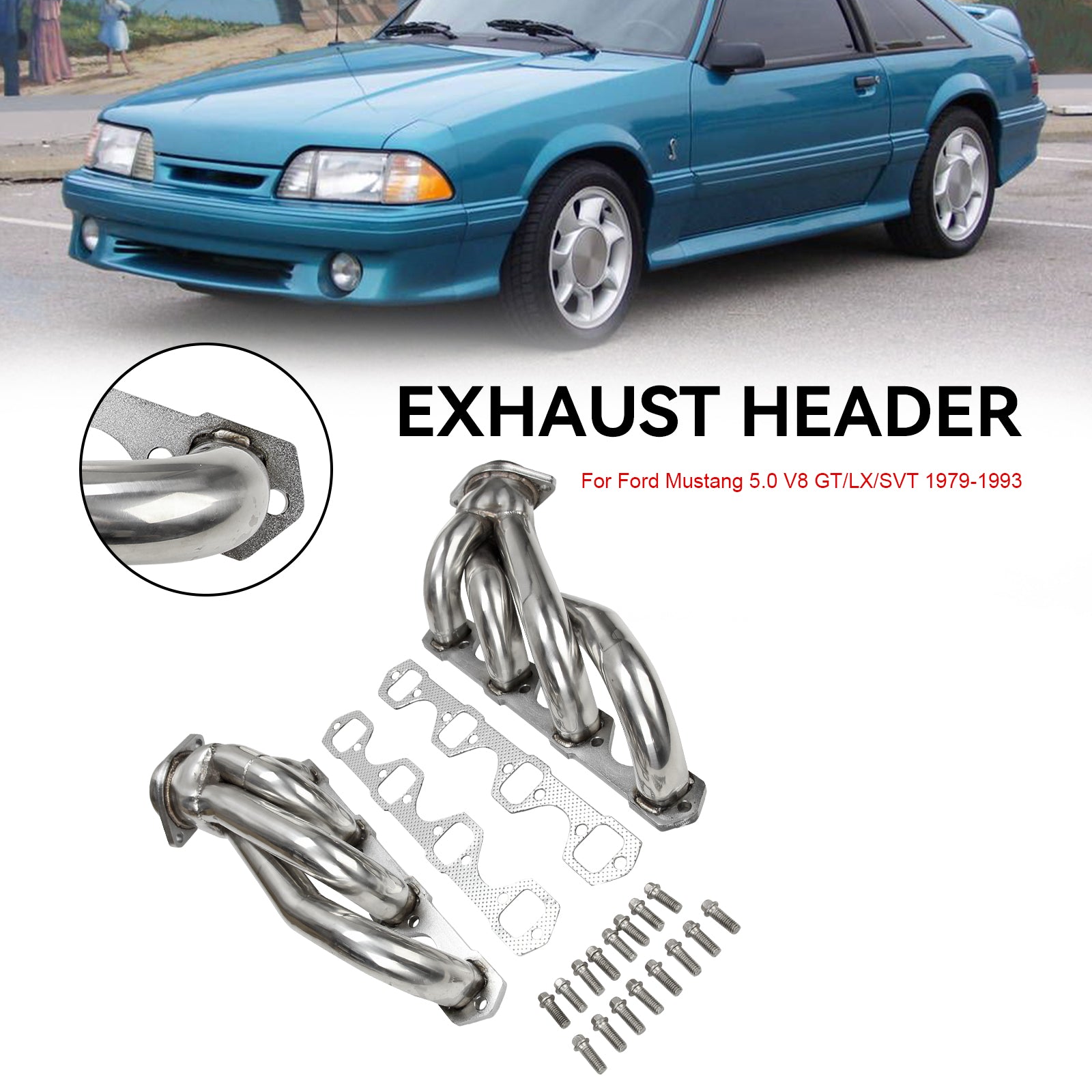 Hlavičky výfukového potrubia z nehrdzavejúcej ocele Fit Mustang 5.0 V8 GT/LX/SVT 1979-1993