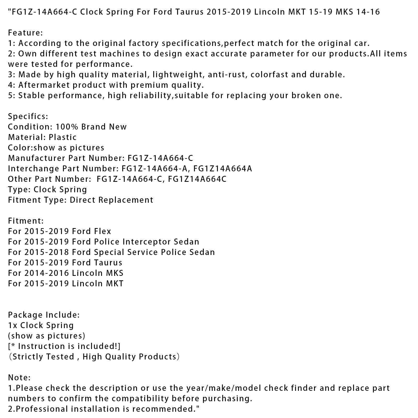 FG1Z-14A664-C hodín jar pre Ford Taurus 2015-2019 Lincoln MKT 15-19 MKS 2014-2016