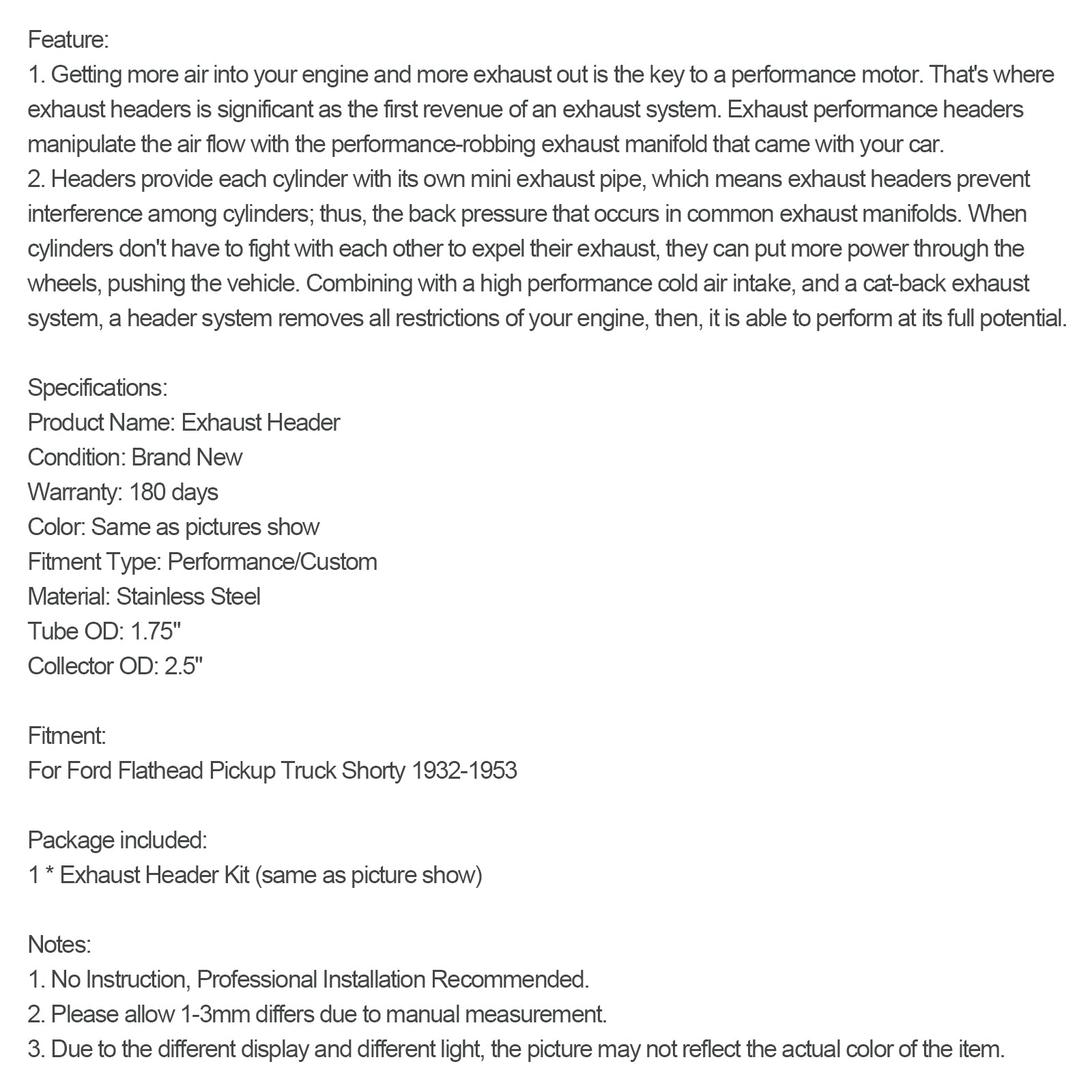 1932-1953 Ford Flathead Pickup Truck Shorty V8 Collecteur d'échappement