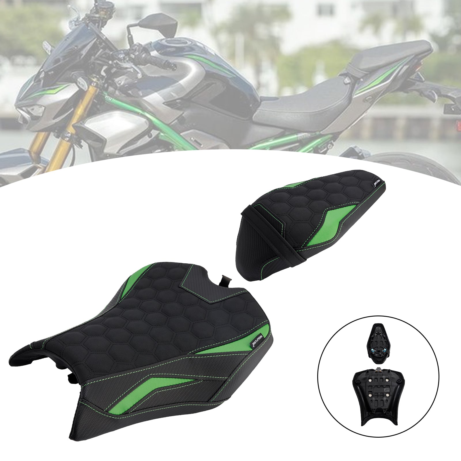 Driver&Passenger Seat Rear Cushion Green2 For Kawasaki Ninja Z900 Zr900-F 2025-