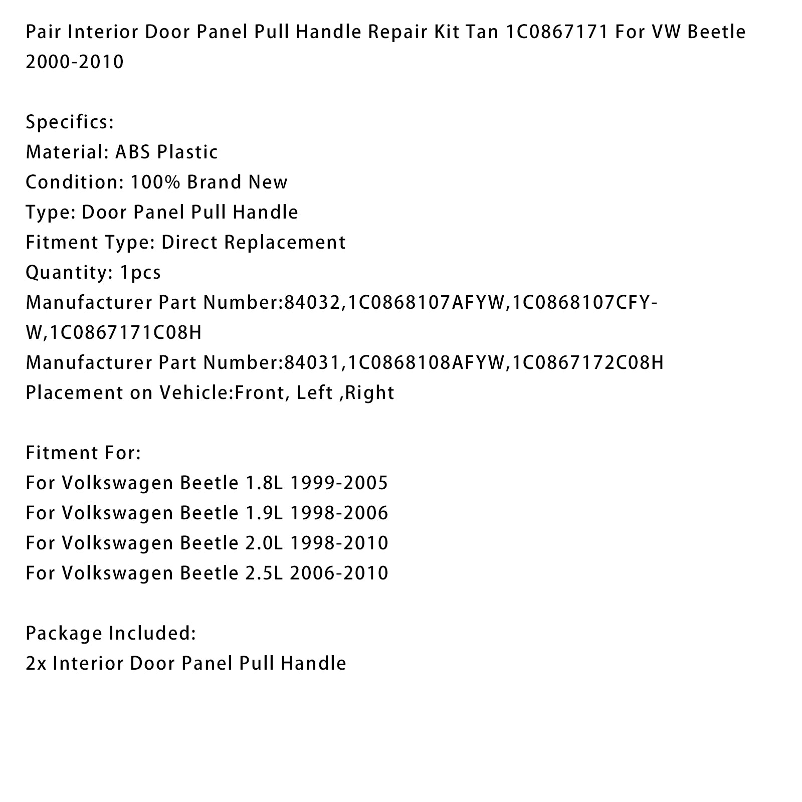 Pair Interior Door Panel Pull Handle Repair Kit Tan For VW Beetle 2000-2010