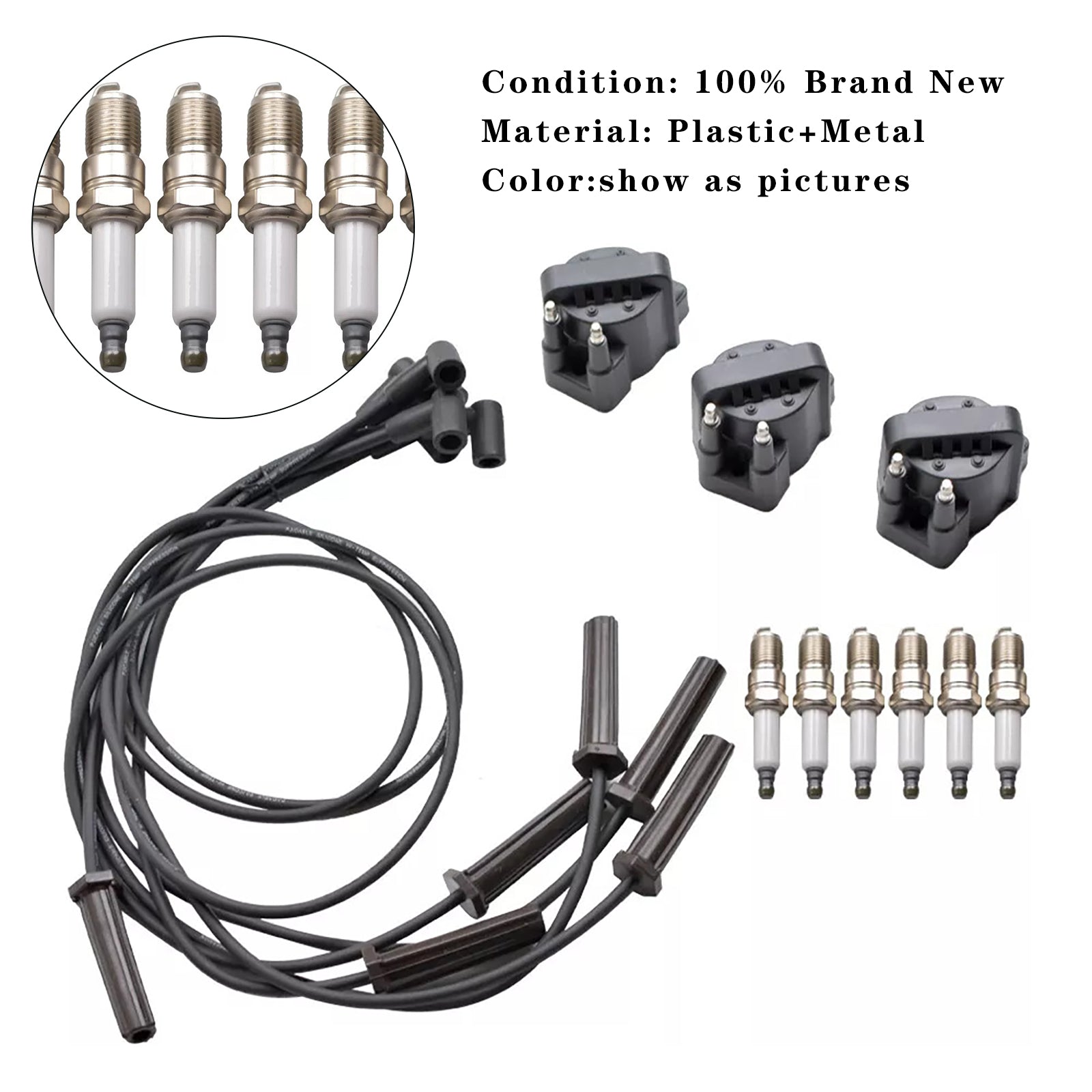 2007-2008 Buick Lucerne 3.8L V6 6x Spark Plug +3x DR39 Bobina de ignição +6x fios 19353734 10472401