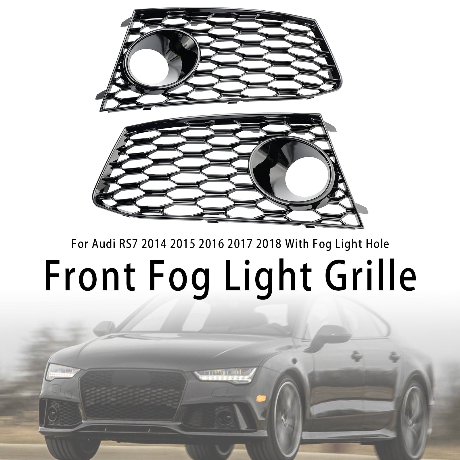 Pair Front Bumper Fog Light Lamp Frame Grille Covers Fit Audi RS7 2014-2018