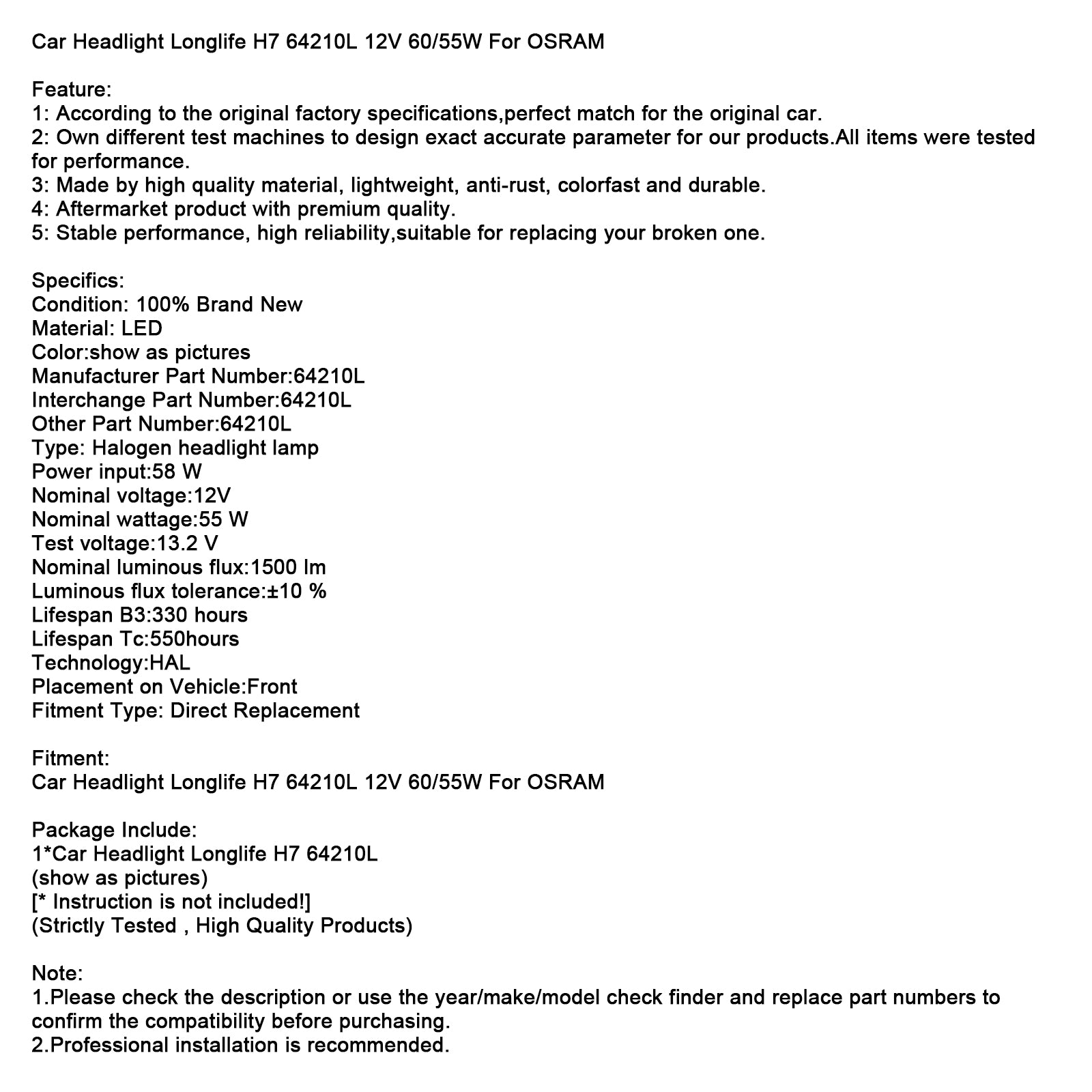 Automobil Longlife H7 64210L 12V 60/55W pre Osram