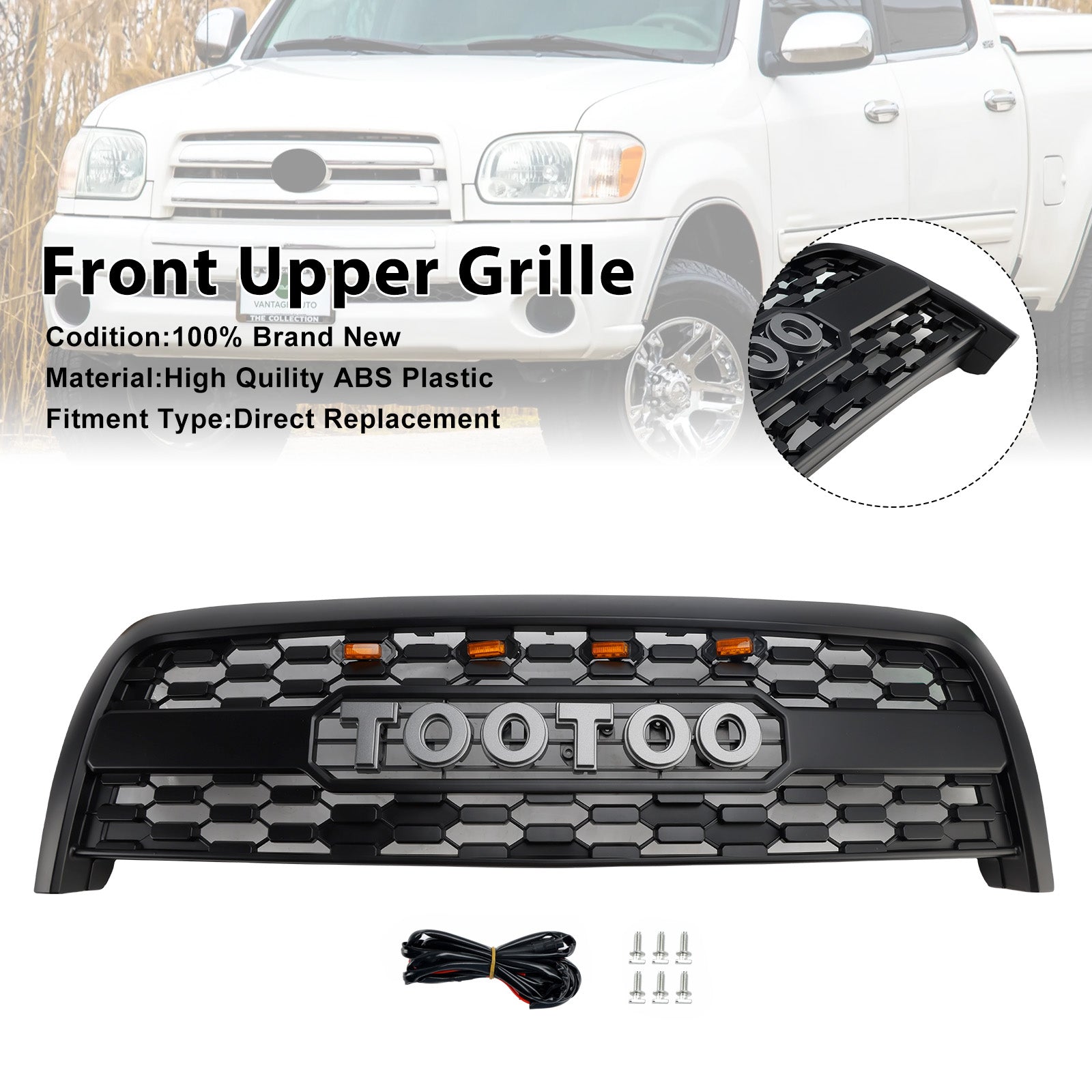 Matte Black Front Bumper Grill Grille Fit Toyota Tundra 2003-2006 W/Light