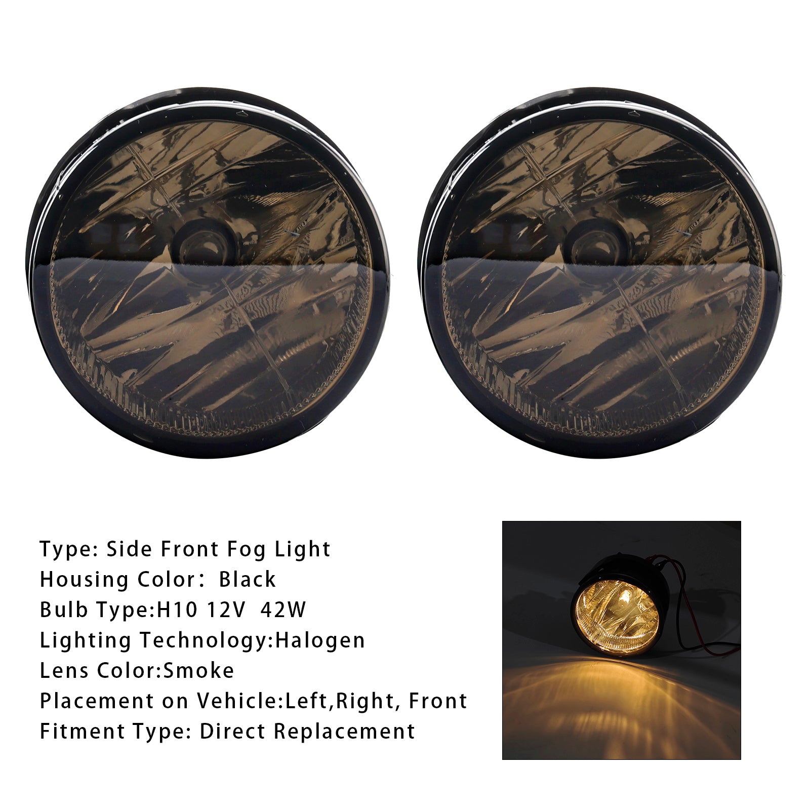 Pair Front Fog Light Lamps With Bulbs For Ford Expedition 2007-2014 Smoked Lens