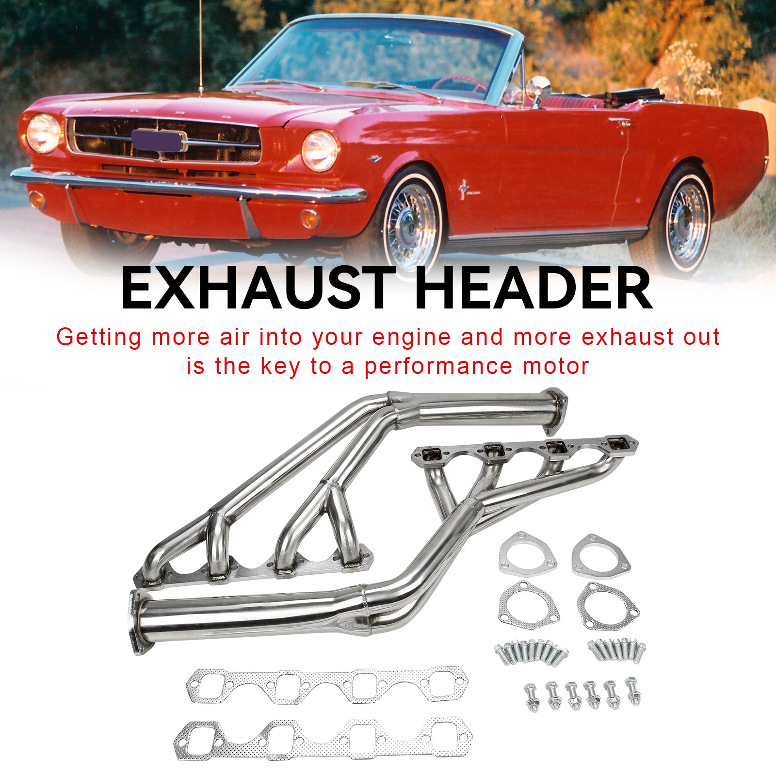 Hlavička potrubia Fit Mustang 260/289/302 V8 64-70 Tri-Y Header Nerezová oceľ