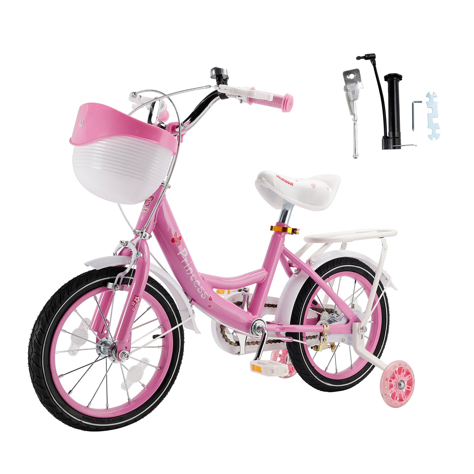16"/18" Children Princess Bicycle Girls Bike with Removable Training Wheels Pink