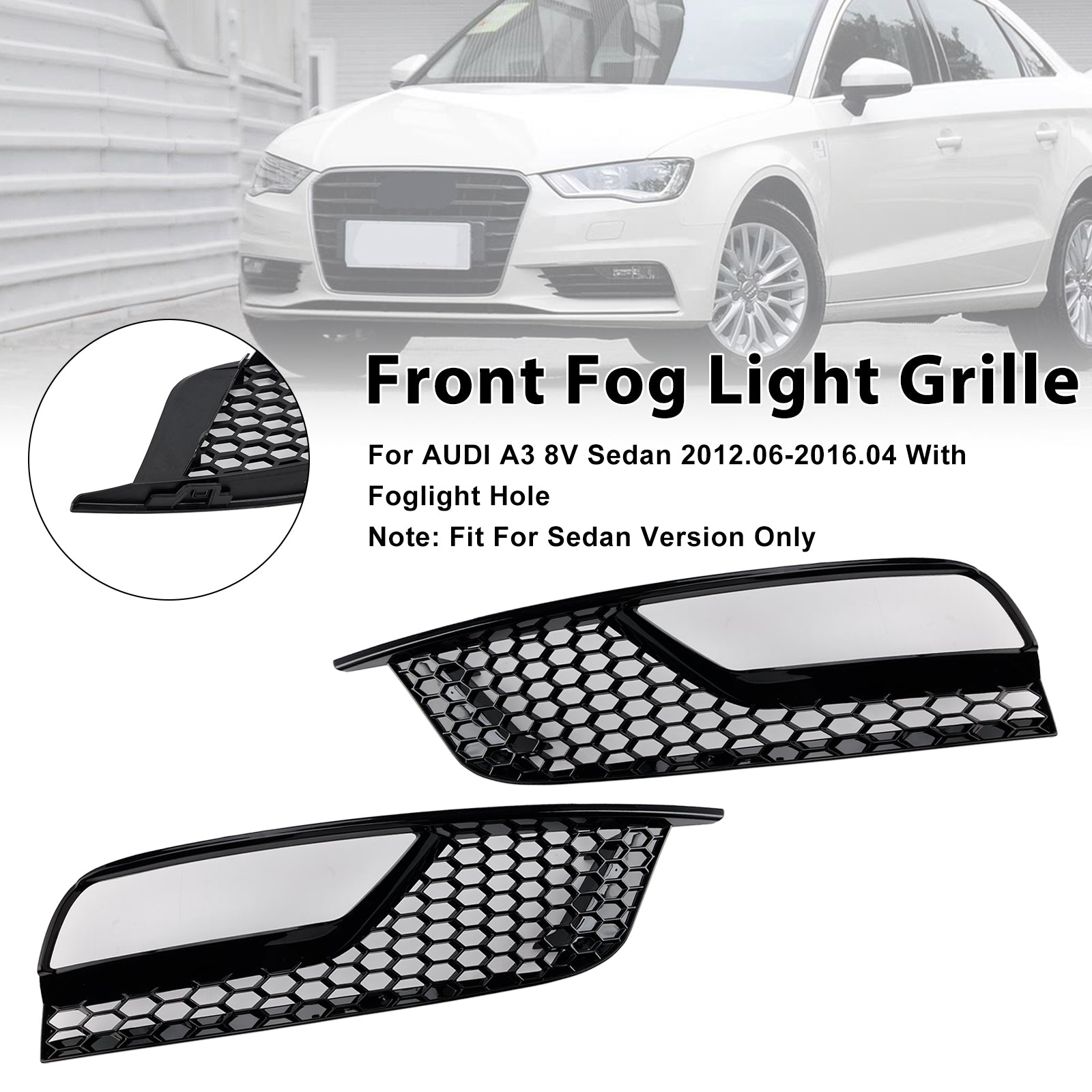 2013-2016 Audi A3 8V Sedan Gloss Black Front Fog Light Grill Covers