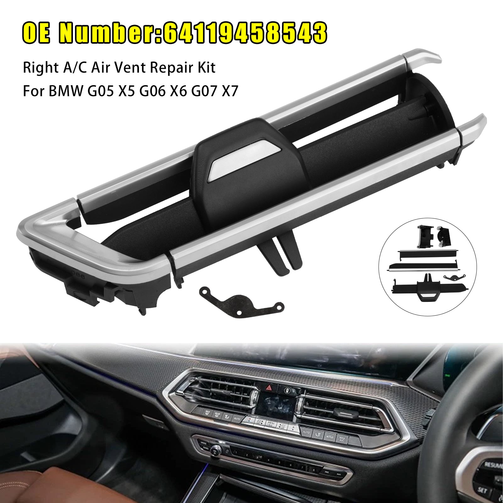 Rechts A/C Air Vent Reparatieset 64119458543 voor BMW X5 G05 X7 G07 19-21 X6 G06 20-21