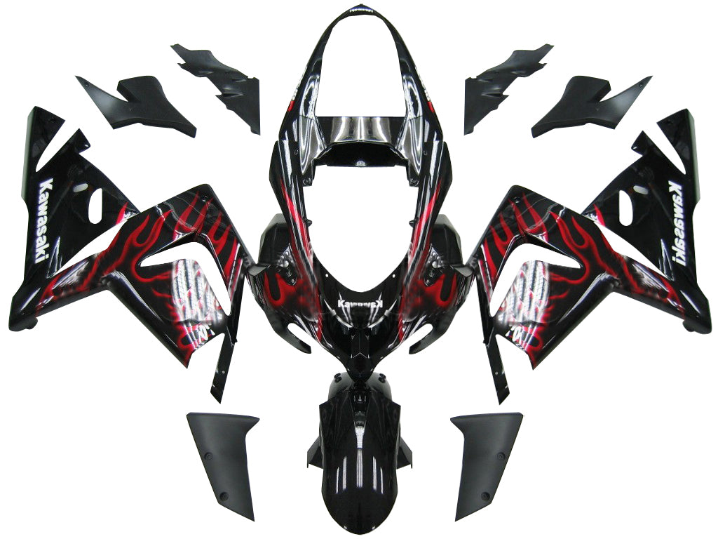 2004-2005 Kawasaki ZX 10R Black & Red Flame Racing Fairings Generic