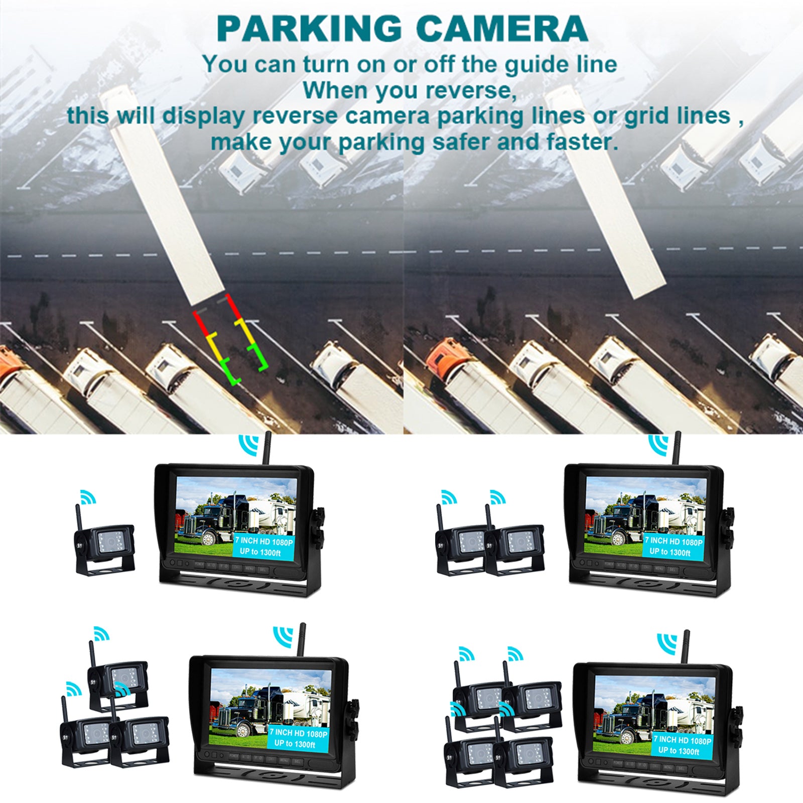 7 inch Display AHD 1080P Wireless Rear View Backup Camera Kit for Truck Trailer