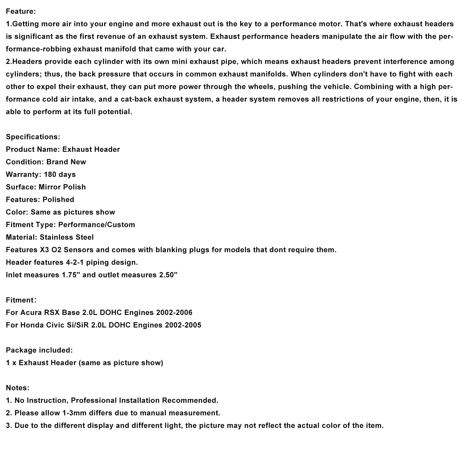 Exhaust Manifold Header Fit Honda Civic Si/SiR 2.0L 2002-2005 Fit RSX 2002-2006