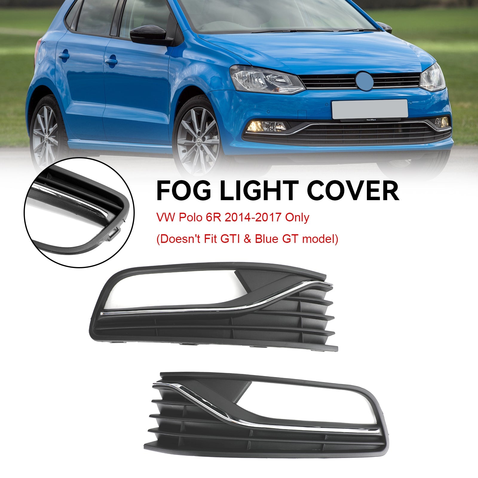 Front Bumper Fog Light Grill Pair Set Left + Right for VW Polo 6R 2014-2017 New