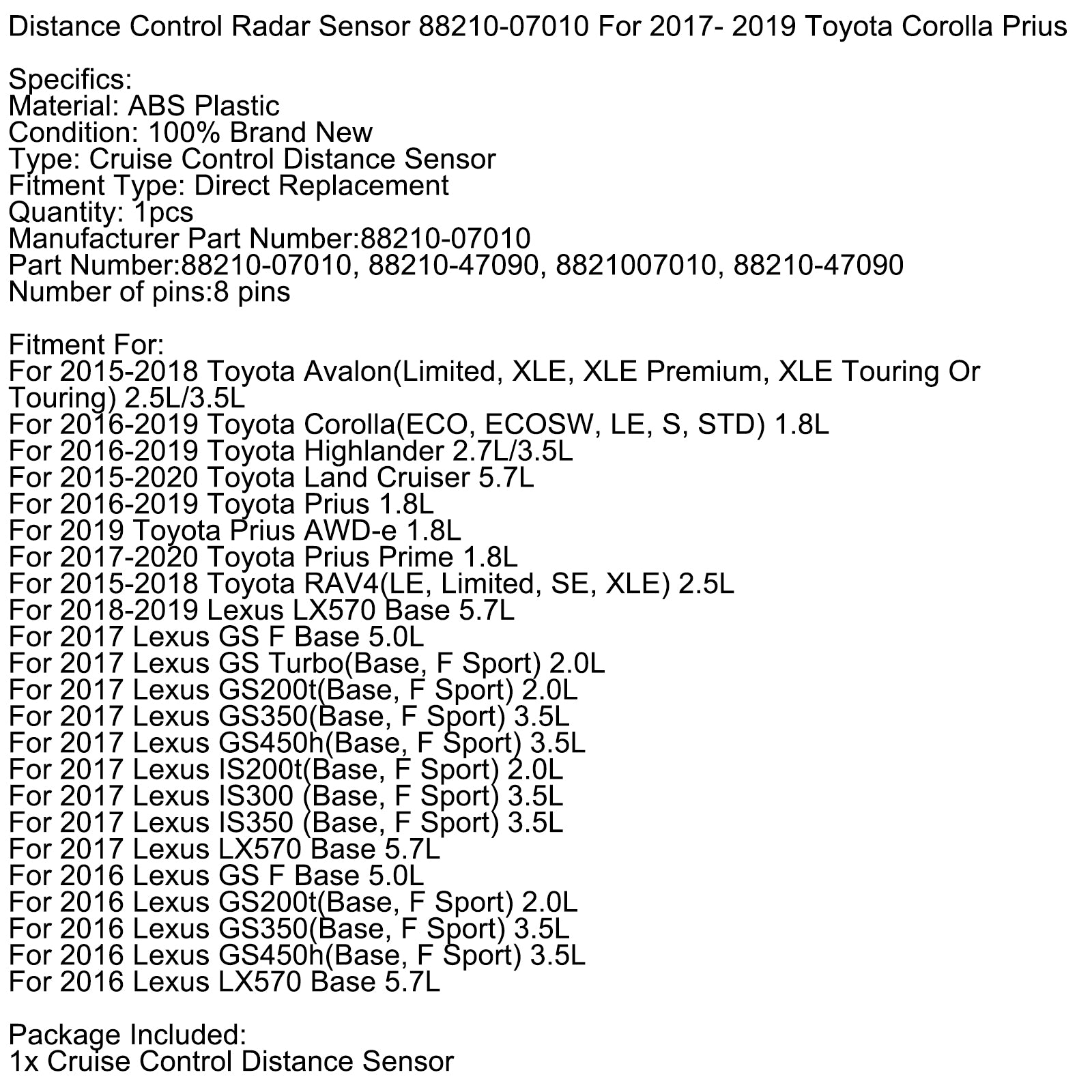 Radarový snímač RADAR 88210-07010 pre Toyota Corolla Prius 2017-2019